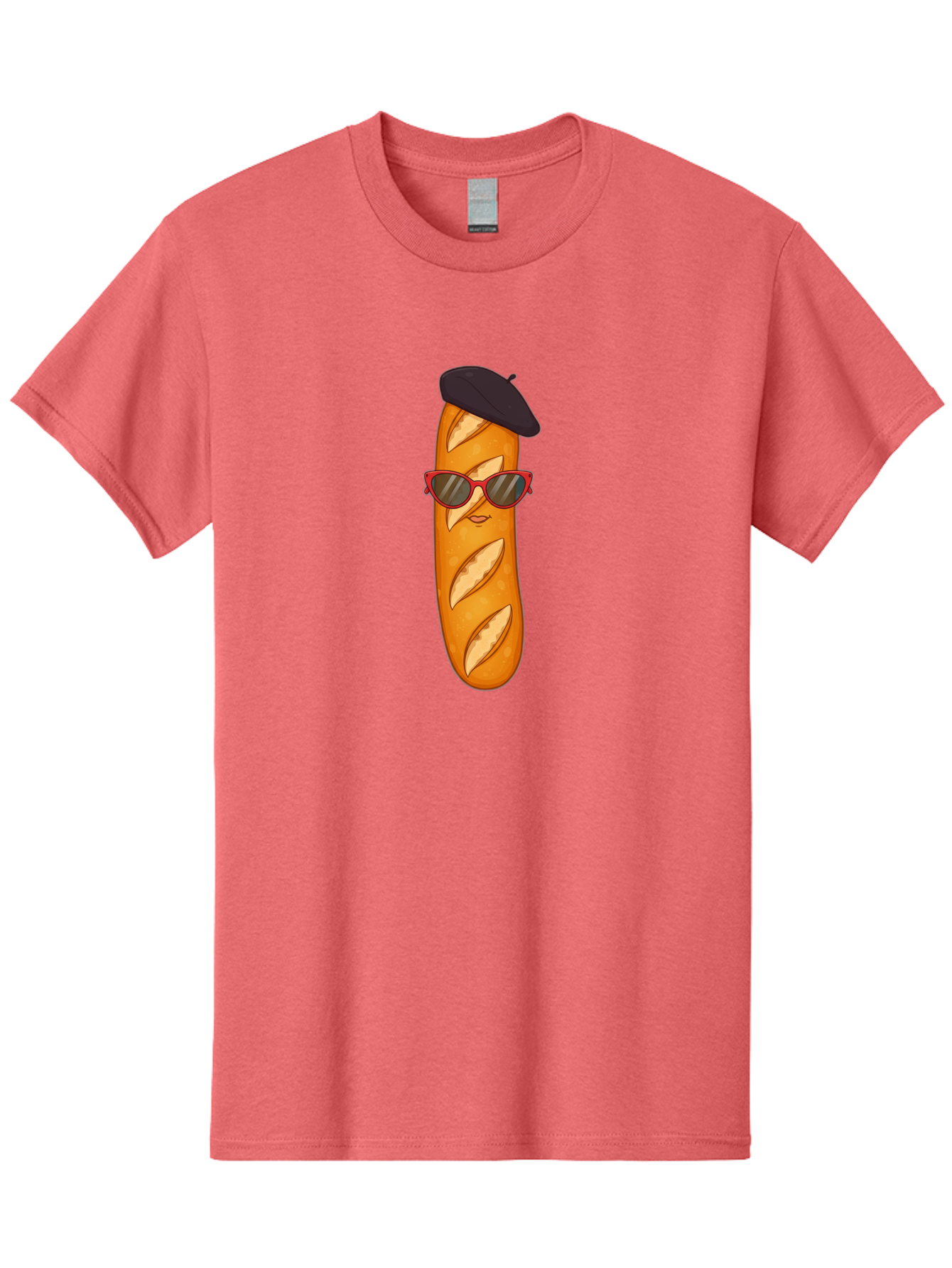 Baguette-With-Sunglasses-And-Beret Men'S Graphic Tee, 100% Cotton, Comfortable Casual Summer Wear, Machine Washable, Cartoon Baguette, Beret Hat, Red Sunglasses, French Cuisine, Bread Character, Quirky Illustration, Fun Design, Loaf Of Bread, Bac595