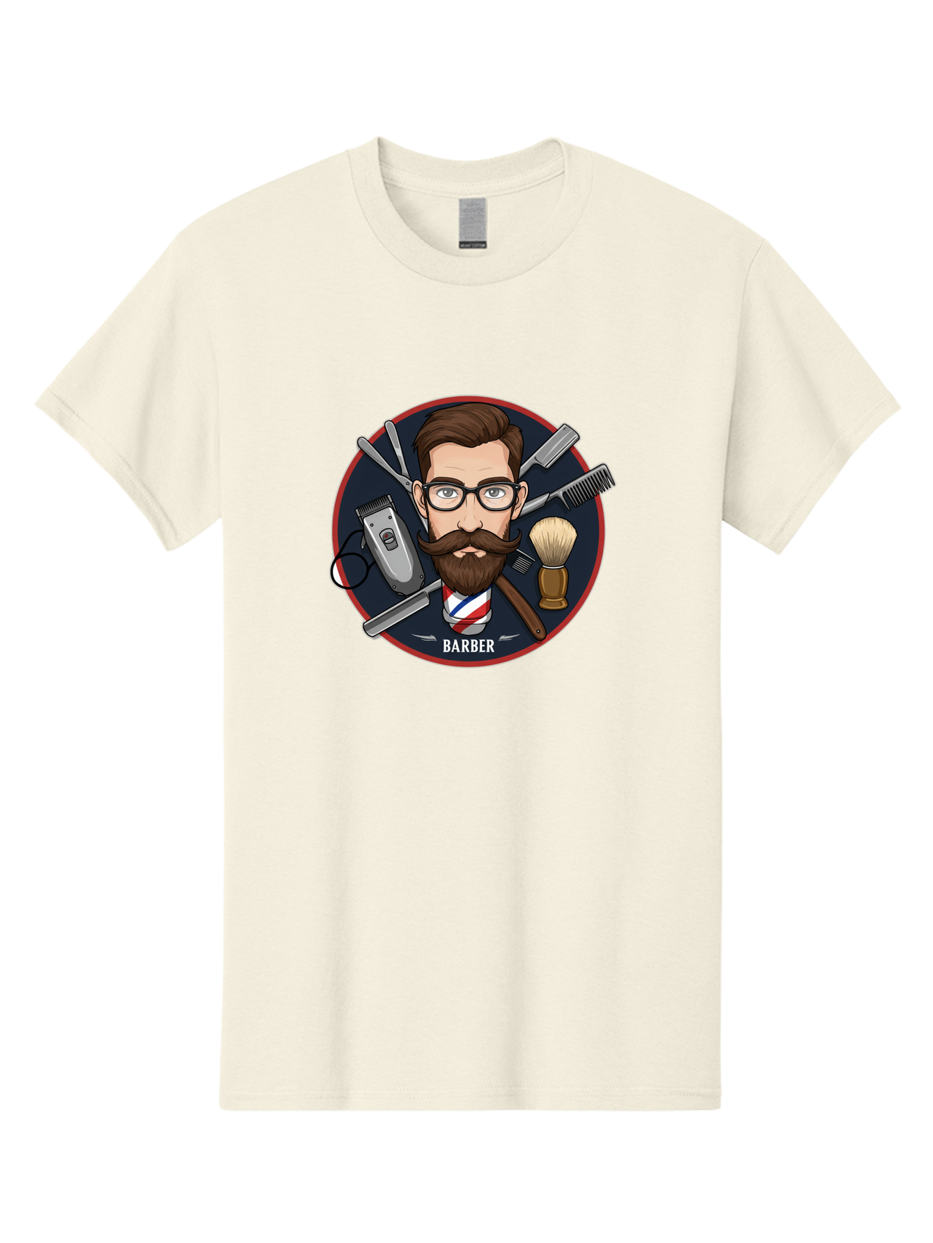 Barber-1 Men'S Graphic Tee, 100% Cotton, Comfortable Casual Summer Wear, Machine Washable, Barber Logo, Cartoon Barber, Grooming Tools, Hair Clippers, Straight Razor, Shaving Brush, Beard Care, Masculine Style, Vintage Barber Shop Bac598