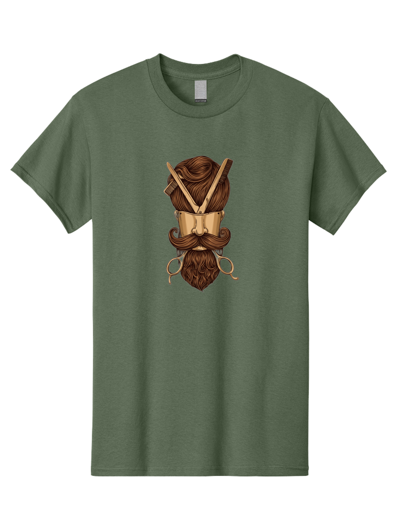 Barber-Art Men'S Graphic Tee, 100% Cotton, Comfortable Casual Summer Wear, Machine Washable, Barber Shop Logo, Men'S Grooming, Mustache, Beard, Haircut, Scissors, Comb, Vintage Style, Barber Tools, Classic Design Bac599