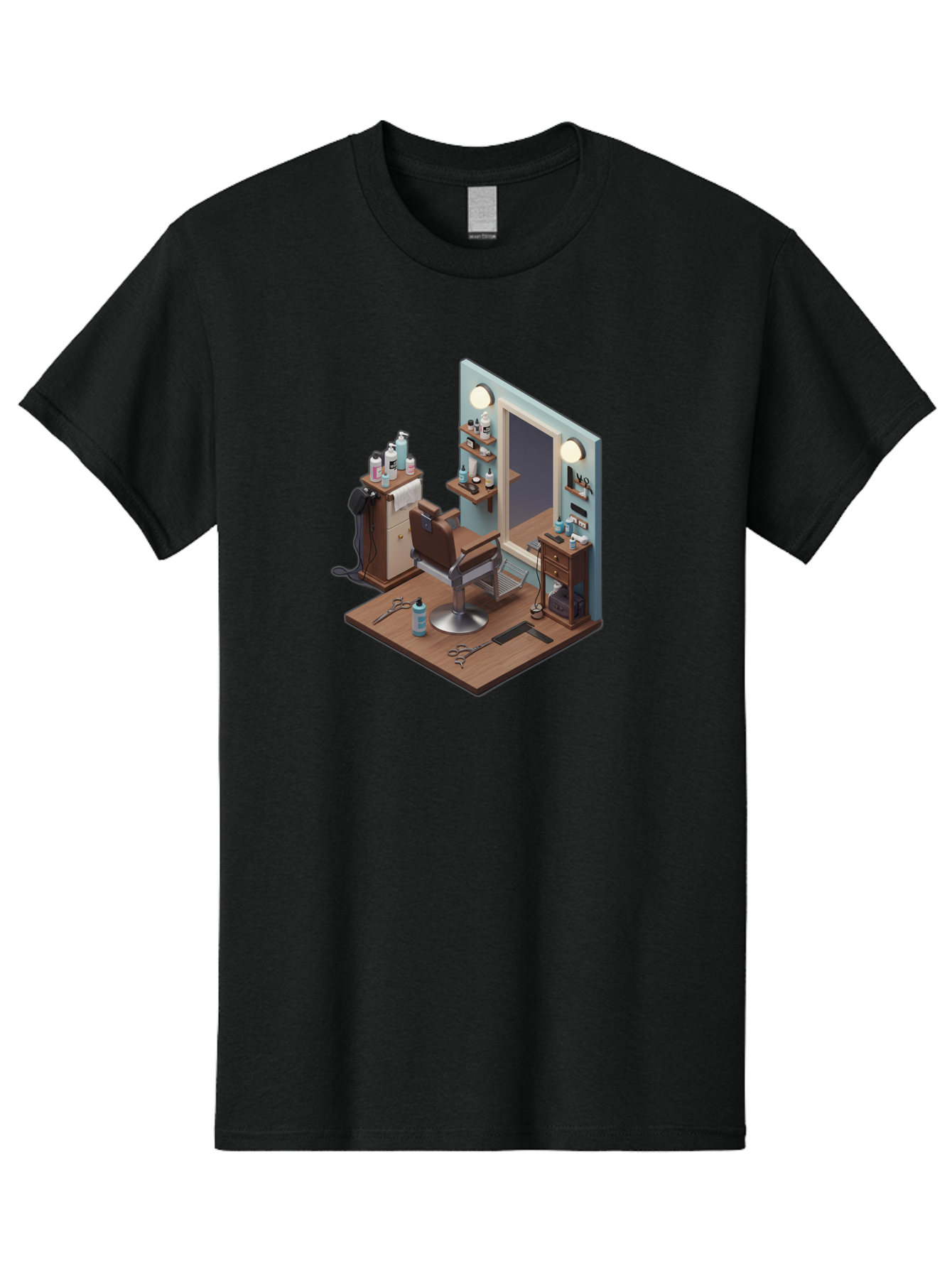 Barber-Chair-Station Men'S Graphic Tee, 100% Cotton, Comfortable Casual Summer Wear, Machine Washable, Barber Chair, Hair Cutting Tools, Grooming Products, Salon Equipment, Stylish Haircut, Modern Barbershop, Grooming Accessories, Bac600