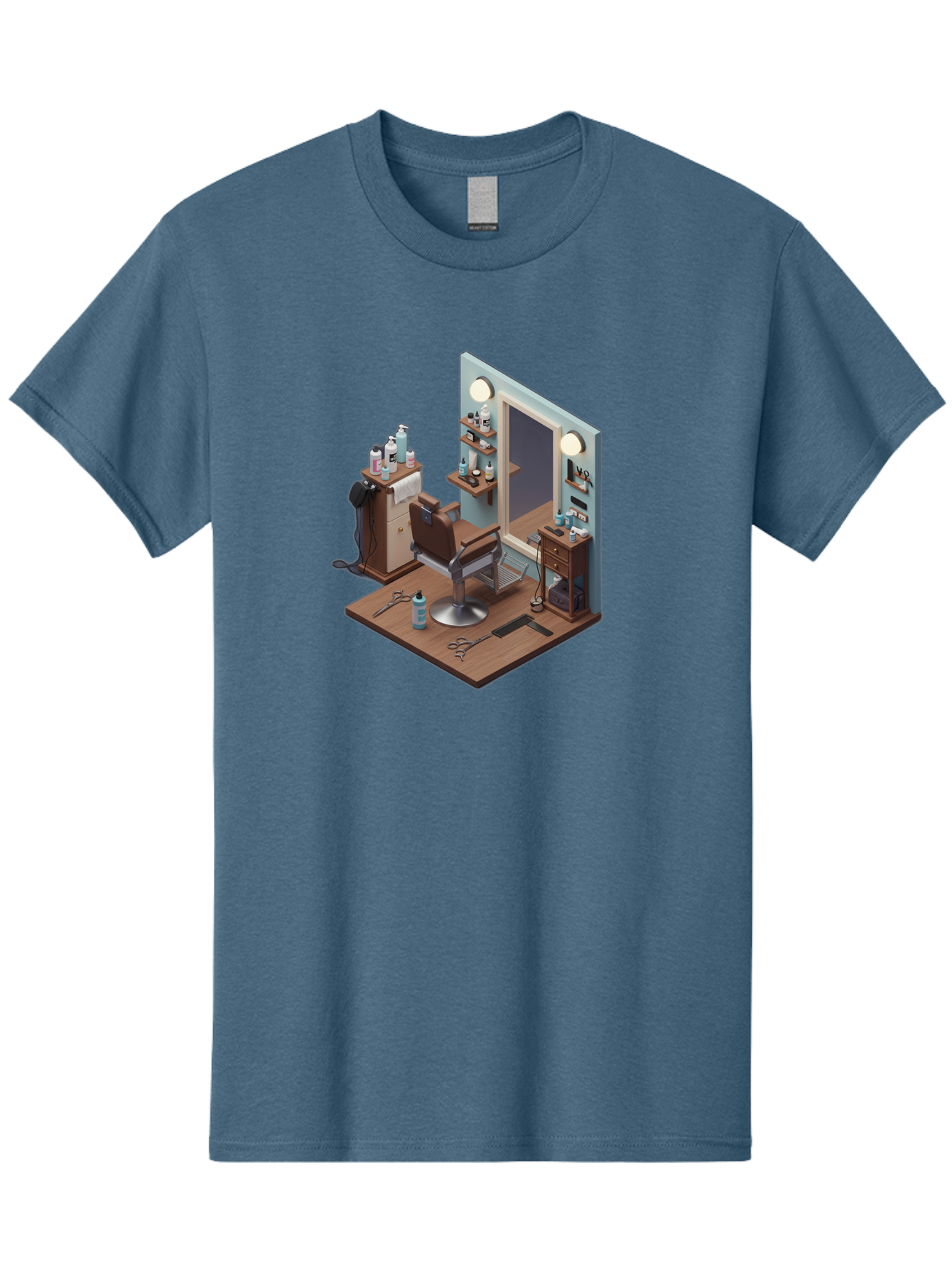 Barber-Chair-Station Men'S Graphic Tee, 100% Cotton, Comfortable Casual Summer Wear, Machine Washable, Barber Chair, Hair Cutting Tools, Grooming Products, Salon Equipment, Stylish Haircut, Modern Barbershop, Grooming Accessories, Bac600