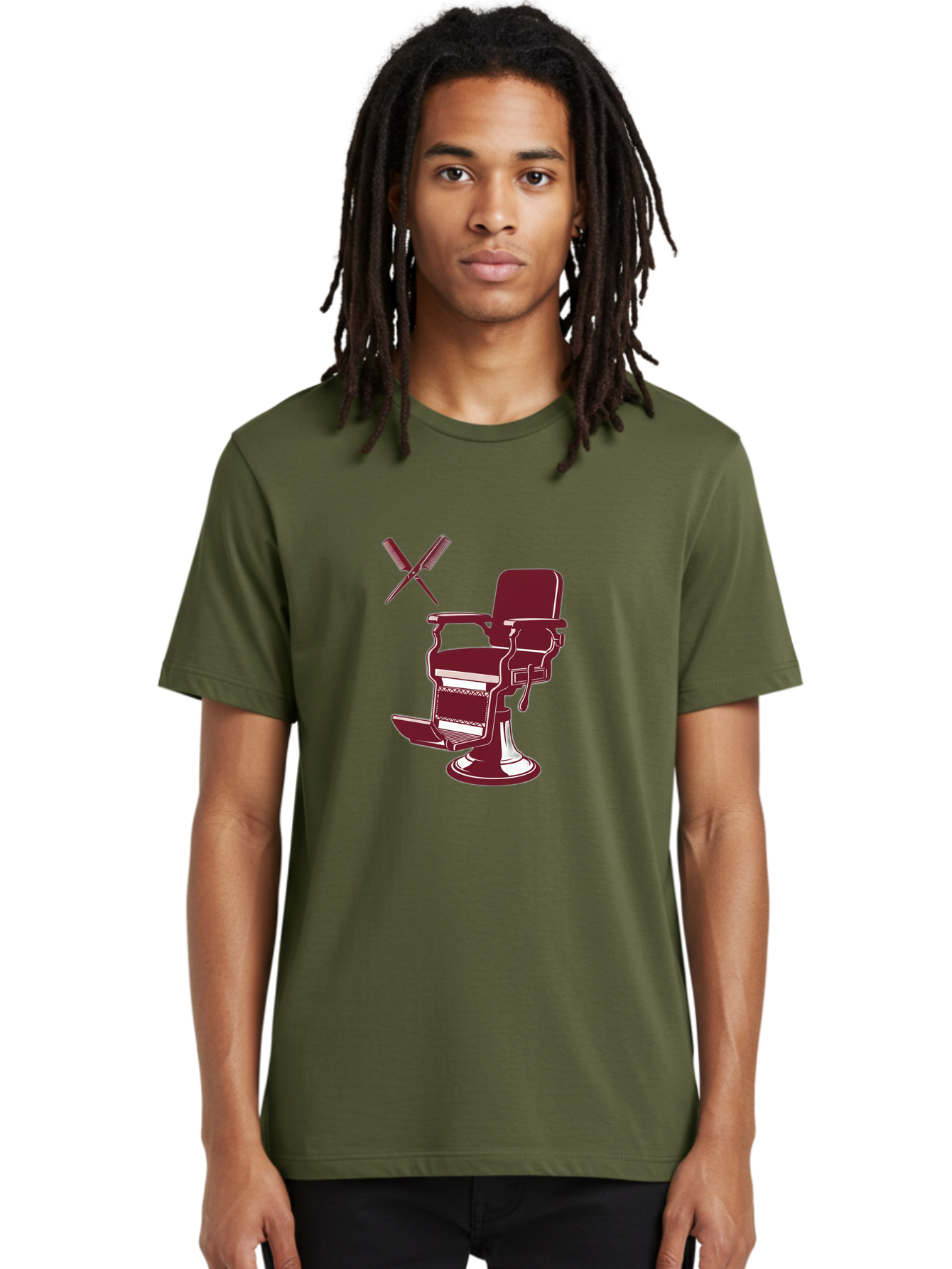 Barber-Chair Men'S Graphic Tee, 100% Cotton, Comfortable Casual Summer Wear, Machine Washable, Vintage Barber Chair, Retro Grooming, Classic Barber Shop, Barber Equipment, Haircutting Tools, Traditional Shaving, Iconic Barber Symbols, Bac601