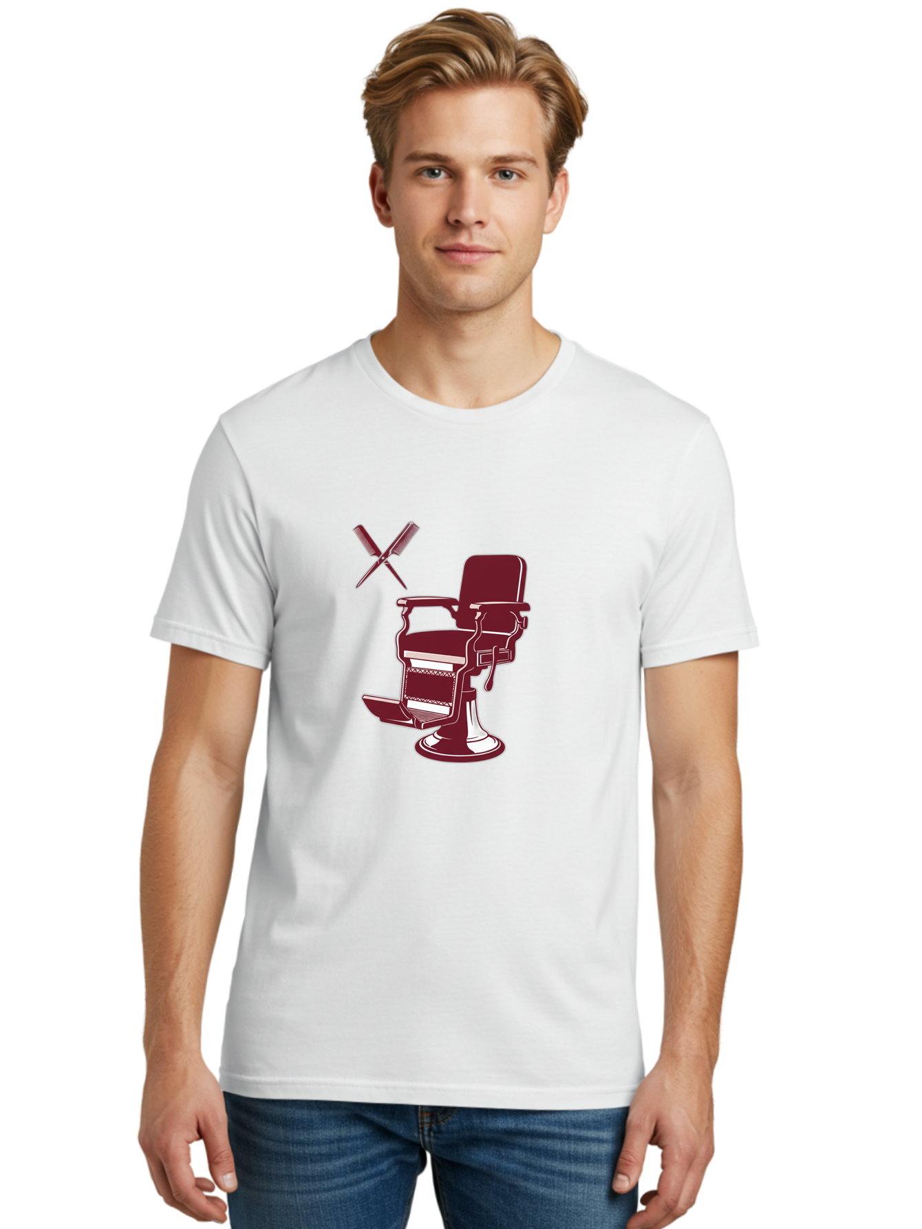 Barber-Chair Men'S Graphic Tee, 100% Cotton, Comfortable Casual Summer Wear, Machine Washable, Vintage Barber Chair, Retro Grooming, Classic Barber Shop, Barber Equipment, Haircutting Tools, Traditional Shaving, Iconic Barber Symbols, Bac601