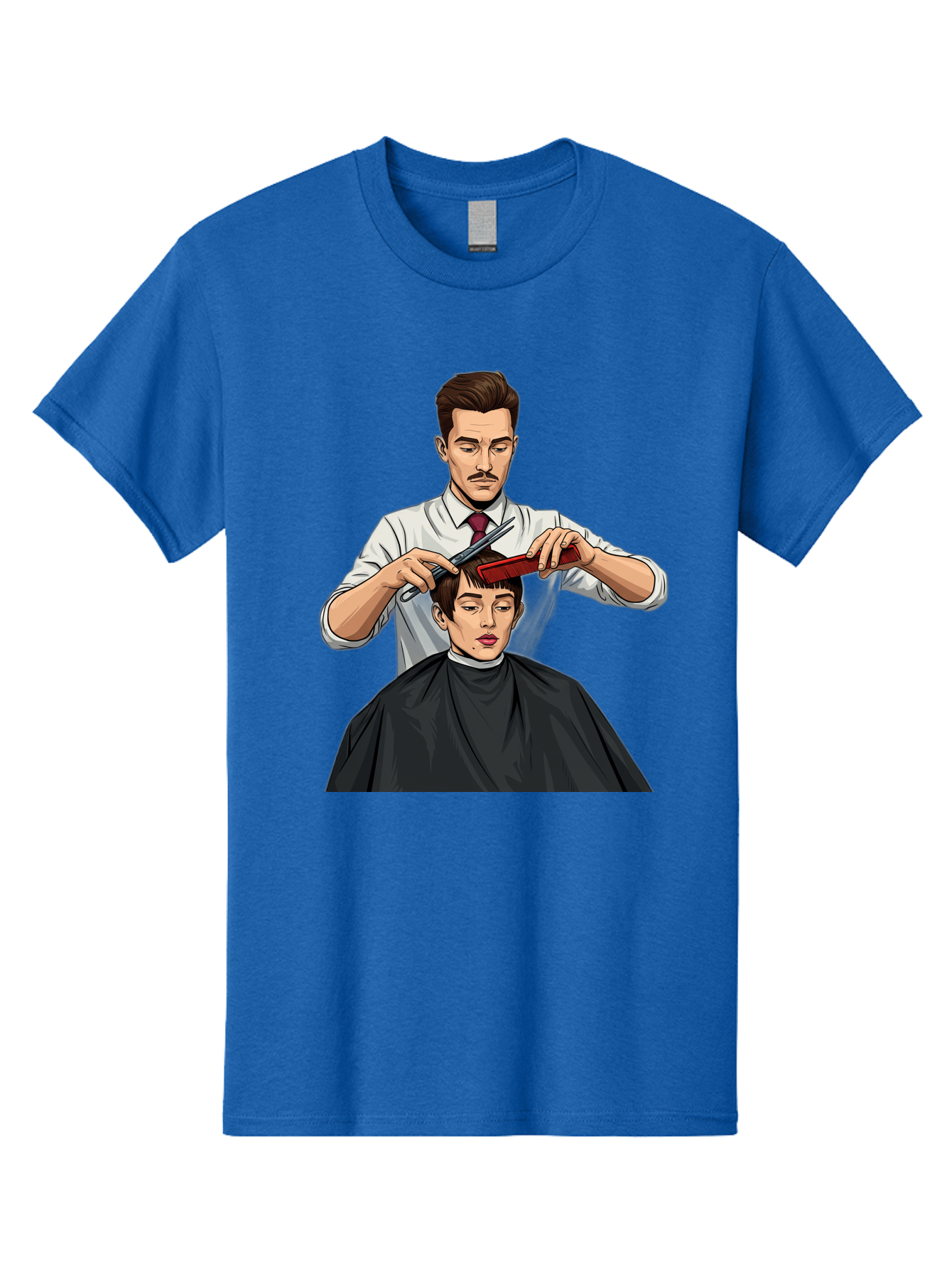 Barber-Cutting-Hair Men'S Graphic Tee, 100% Cotton, Comfortable Casual Summer Wear, Machine Washable, Barber Cutting Hair, Male Grooming, Haircut Service, Scissors And Comb, Stylish Haircut, Grooming Experience, Men'S Salon Bac602