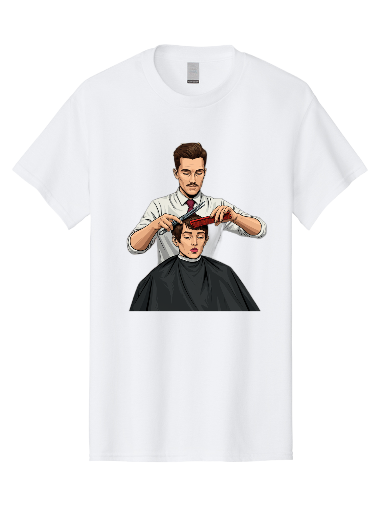Barber-Cutting-Hair Men'S Graphic Tee, 100% Cotton, Comfortable Casual Summer Wear, Machine Washable, Barber Cutting Hair, Male Grooming, Haircut Service, Scissors And Comb, Stylish Haircut, Grooming Experience, Men'S Salon Bac602