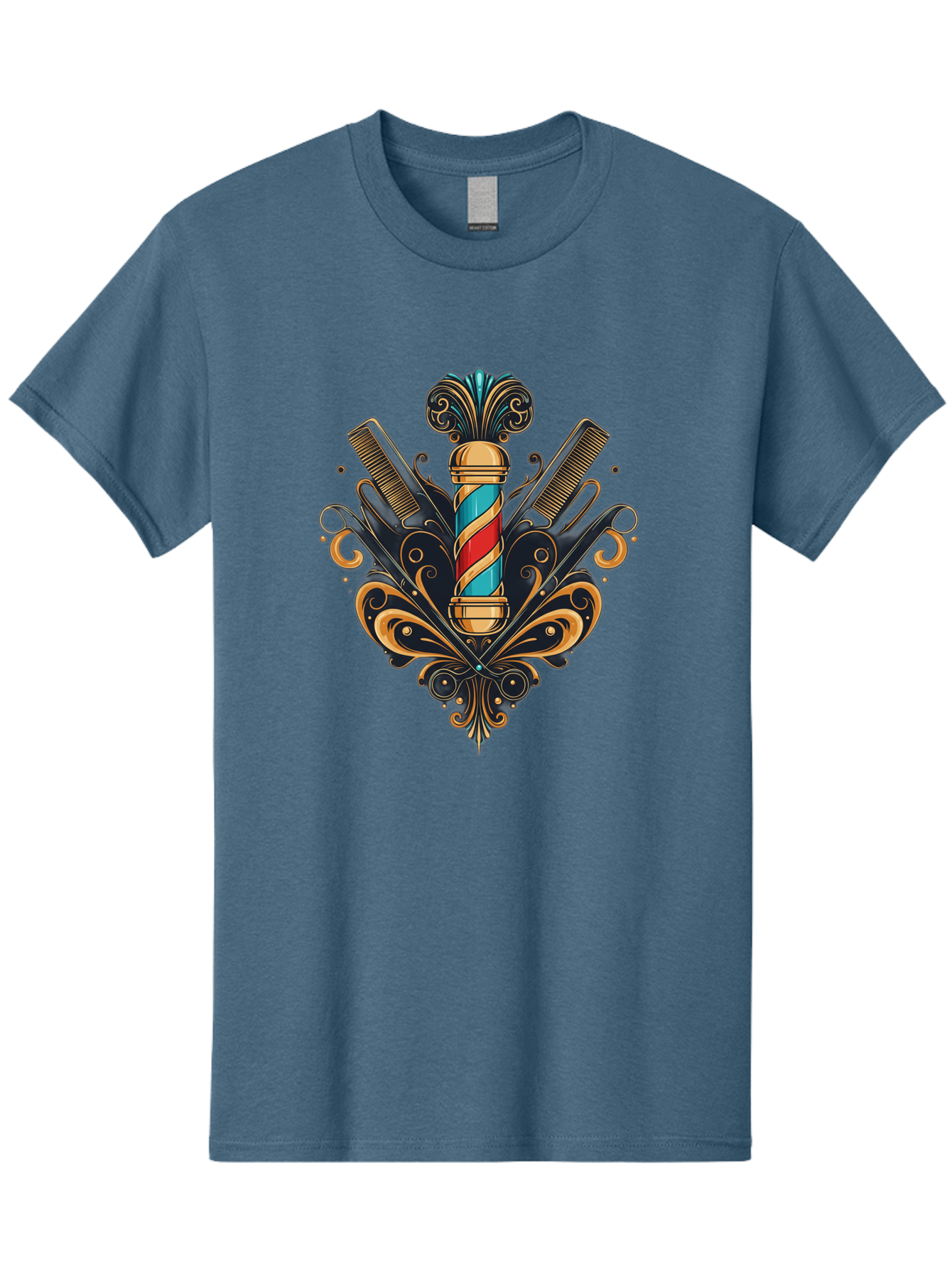 Barber-Pole-2 Men'S Graphic Tee, 100% Cotton, Comfortable Casual Summer Wear, Machine Washable, Barber Pole, Vintage Barber Shop, Grooming Tools, Ornate Design, Classic Barber, Straight Razors, Combs, Scissors, Barber Equipment, Bac604