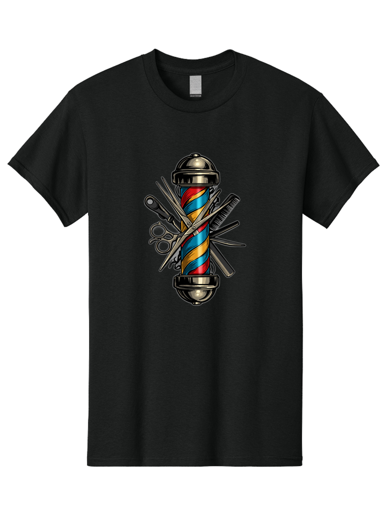 Barber-Pole-3 Men'S Graphic Tee, 100% Cotton, Comfortable Casual Summer Wear, Machine Washable, Barber Pole, Barber Shop, Hairdressing, Scissors, Comb, Clippers, Barber Tools, Barber Equipment, Men'S Grooming, Salon Services Bac605