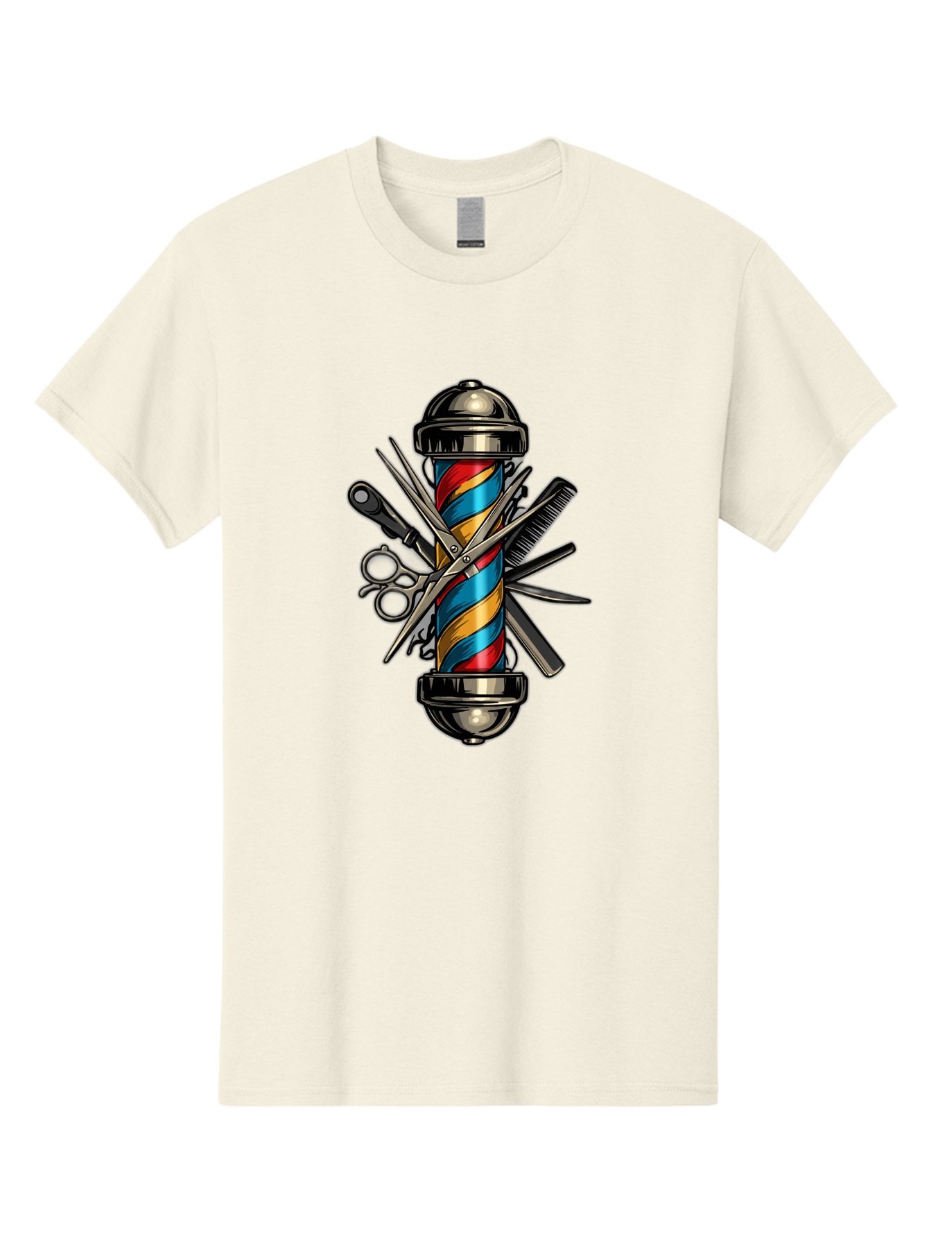 Barber-Pole-3 Men'S Graphic Tee, 100% Cotton, Comfortable Casual Summer Wear, Machine Washable, Barber Pole, Barber Shop, Hairdressing, Scissors, Comb, Clippers, Barber Tools, Barber Equipment, Men'S Grooming, Salon Services Bac605