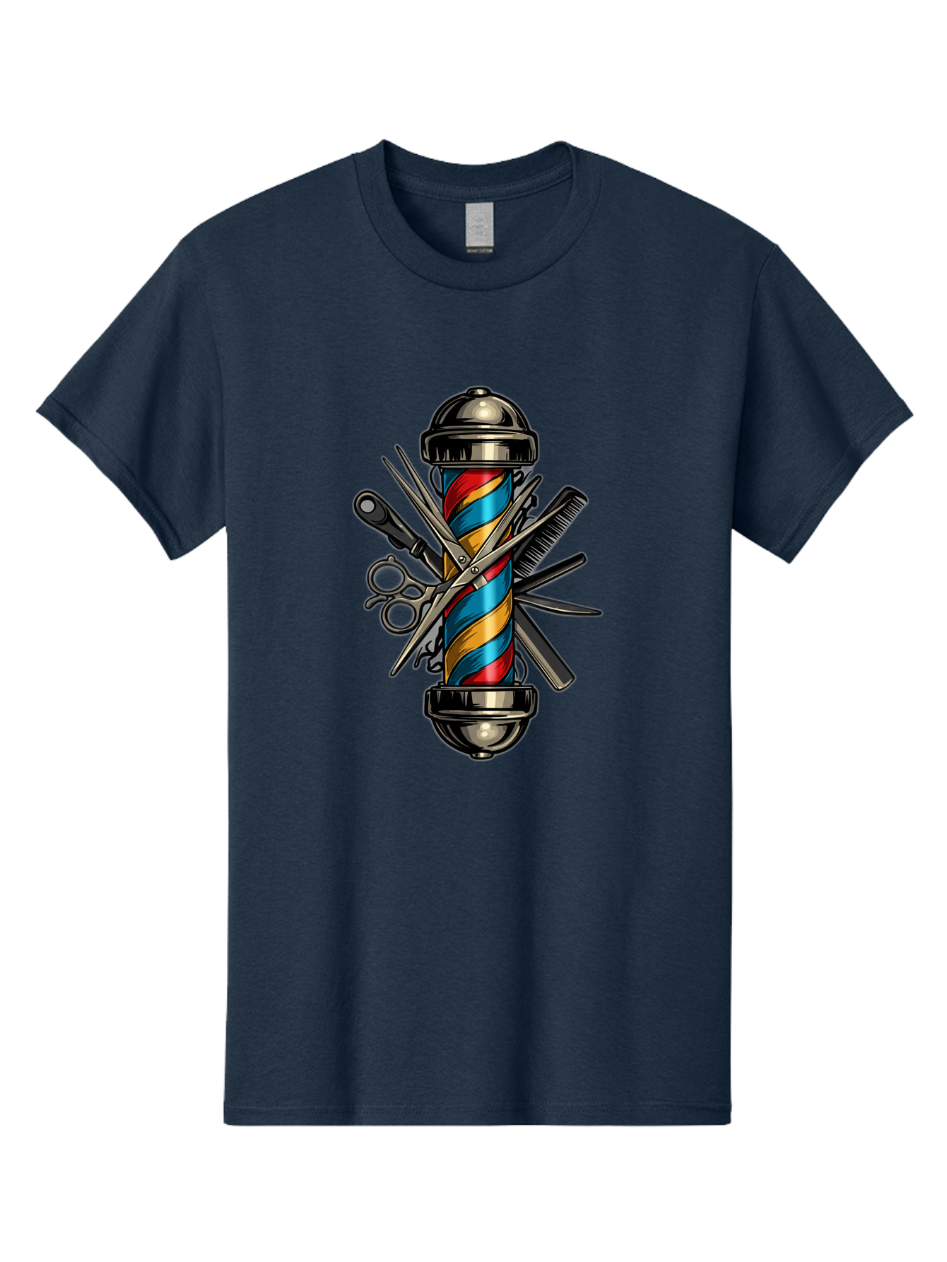 Barber-Pole-3 Men'S Graphic Tee, 100% Cotton, Comfortable Casual Summer Wear, Machine Washable, Barber Pole, Barber Shop, Hairdressing, Scissors, Comb, Clippers, Barber Tools, Barber Equipment, Men'S Grooming, Salon Services Bac605