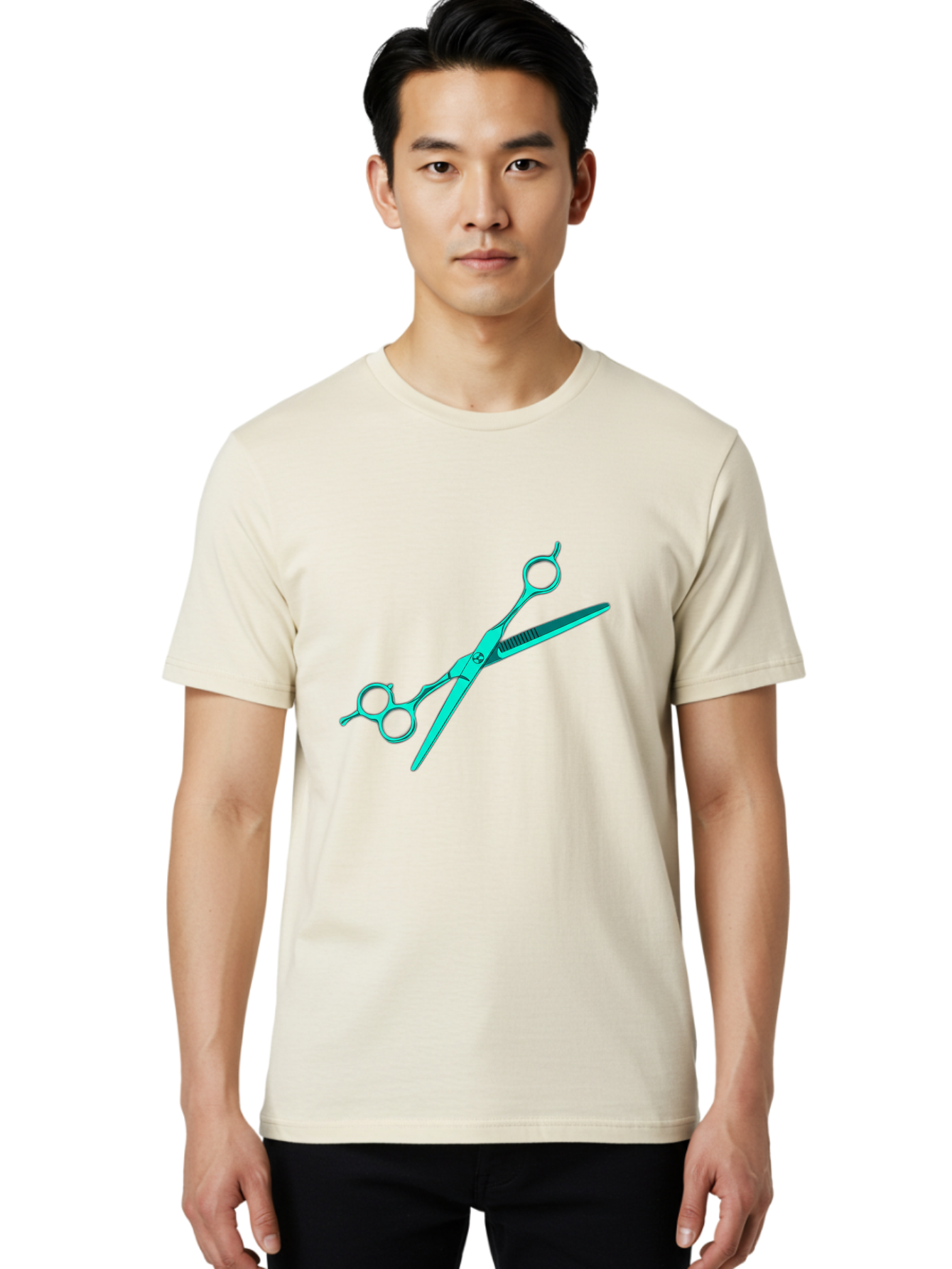 Barber-Scissors Men'S Graphic Tee, 100% Cotton, Comfortable Casual Summer Wear, Machine Washable, Hairdressing Scissors, Beauty Tools, Salon Equipment, Hair Cutting, Grooming, Styling, Professional Hairstyling Bac607