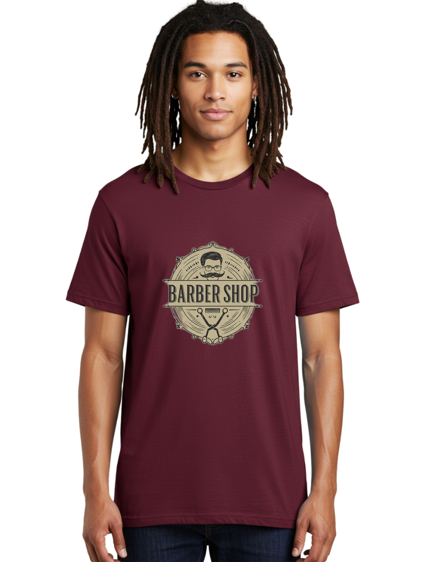 Barber-Shop-1 Men'S Graphic Tee, 100% Cotton, Comfortable Casual Summer Wear, Machine Washable, Barber Shop Logo, Vintage Style, Men'S Grooming, Beard Care, Scissors, Mustache, Stylish Haircut, Classic Design, Retro Aesthetic, Barber Shop Sign Bac608