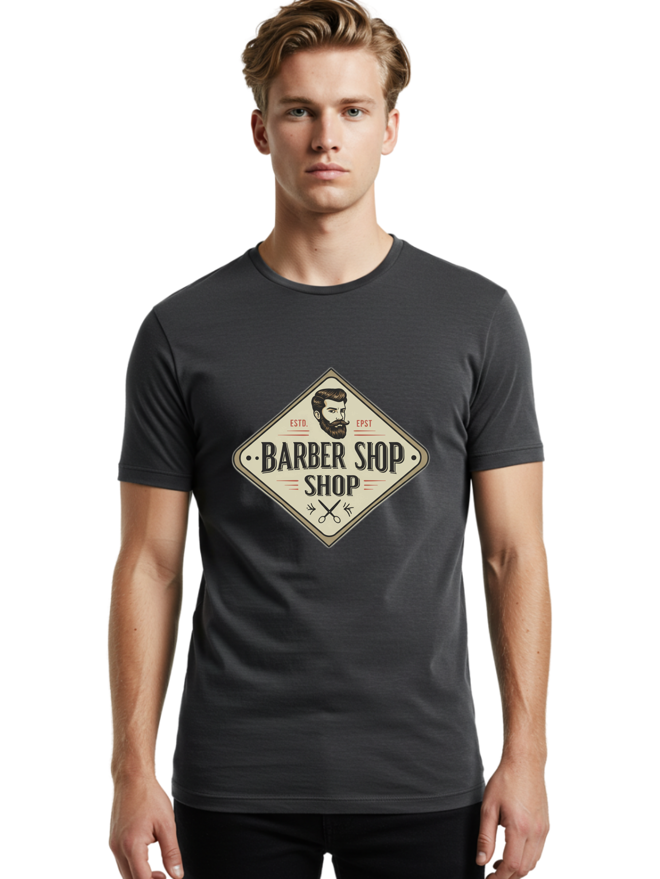 Barber-Shop-Shop Men'S Graphic Tee, 100% Cotton, Comfortable Casual Summer Wear, Machine Washable, Barber Shop Logo, Vintage Style, Men'S Grooming, Beard Care, Haircutting Scissors, Retro Signage, Classic Barber Bac610
