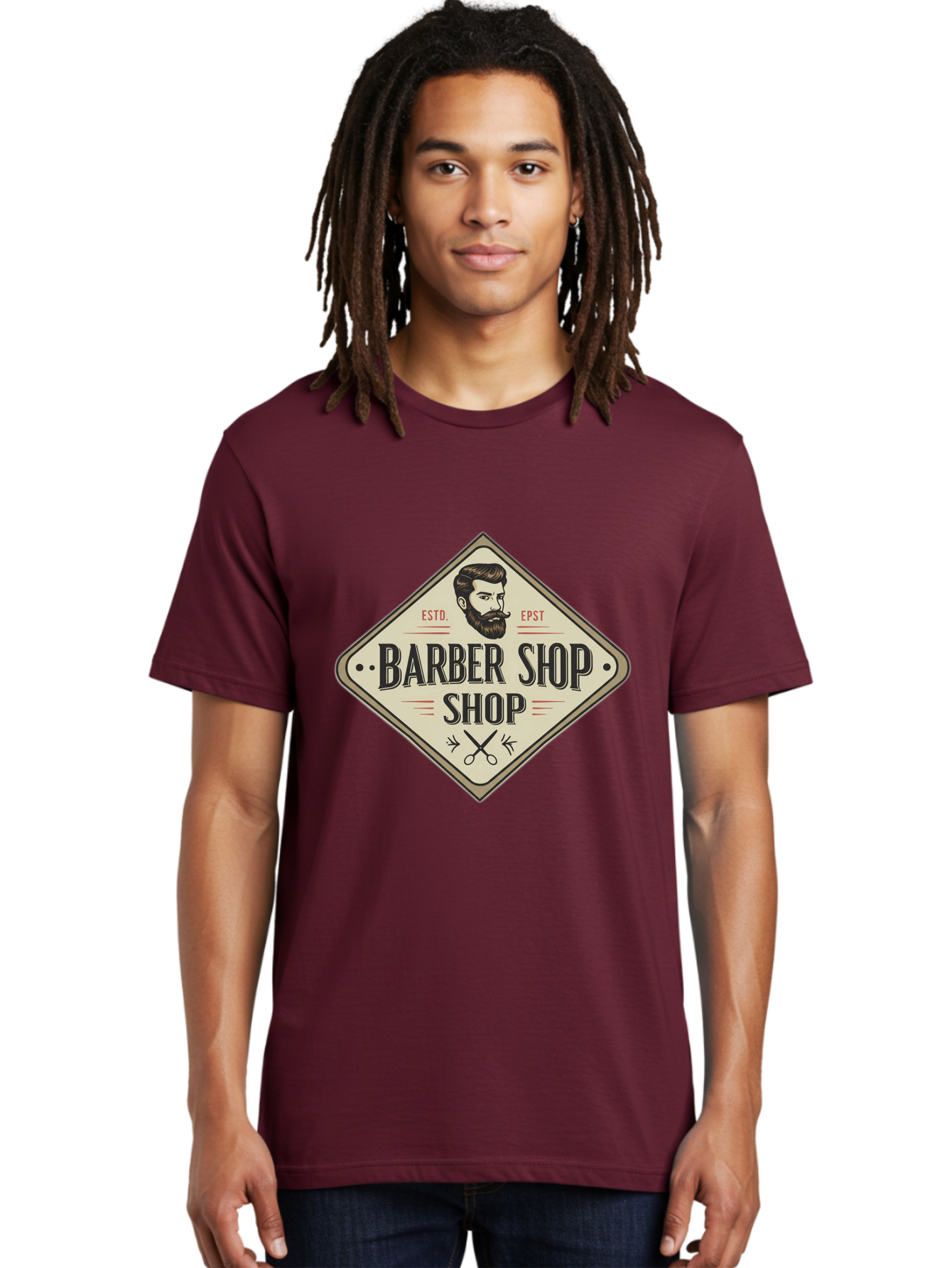 Barber-Shop-Shop Men'S Graphic Tee, 100% Cotton, Comfortable Casual Summer Wear, Machine Washable, Barber Shop Logo, Vintage Style, Men'S Grooming, Beard Care, Haircutting Scissors, Retro Signage, Classic Barber Bac610