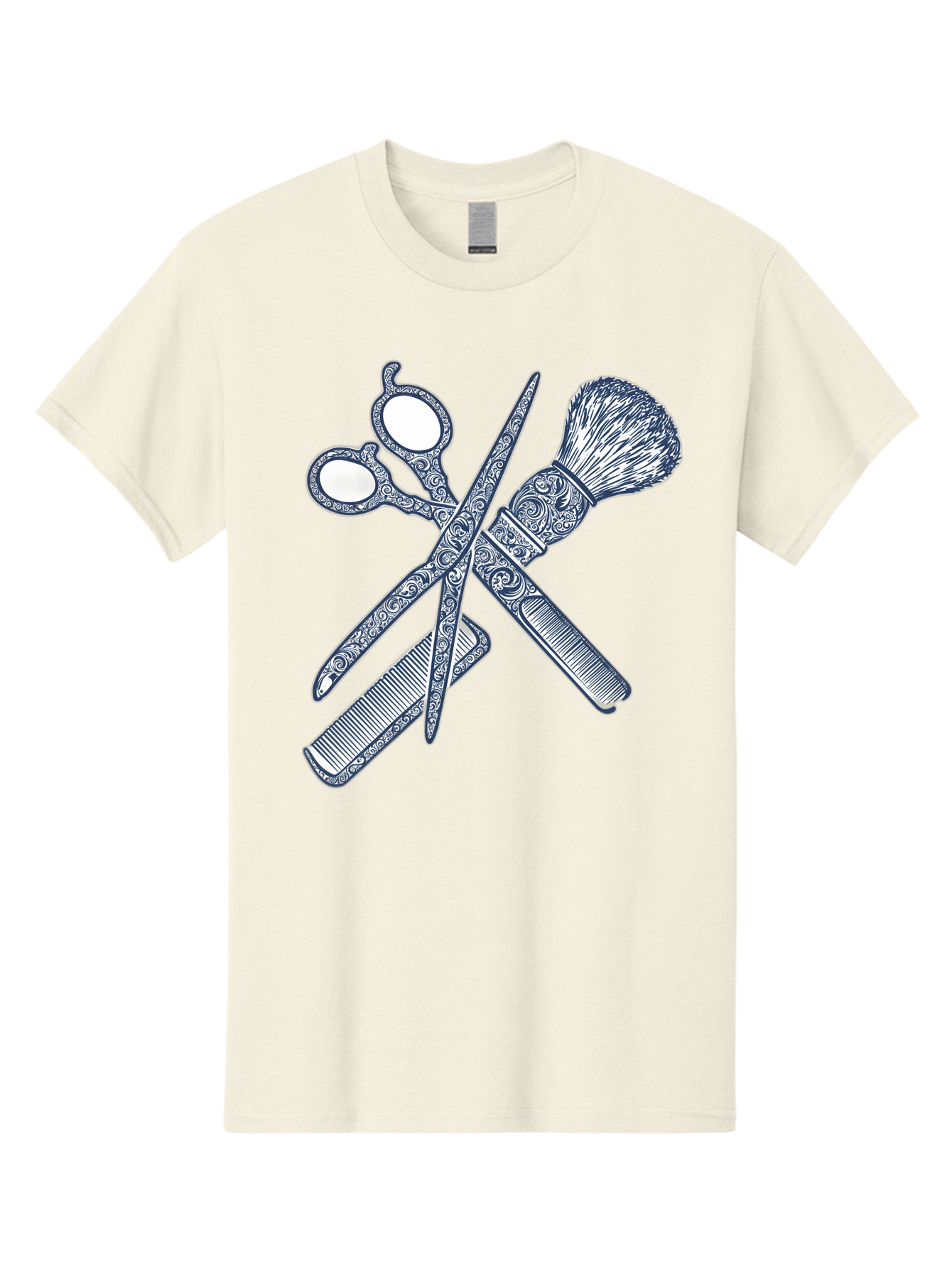 Barber-Tools Men'S Graphic Tee, 100% Cotton, Comfortable Casual Summer Wear, Machine Washable, Barber Scissors, Straight Razor, Shaving Brush, Vintage Grooming, Men'S Grooming, Classic Barber Shop, Antique Styling, Ornate Details, Bac612