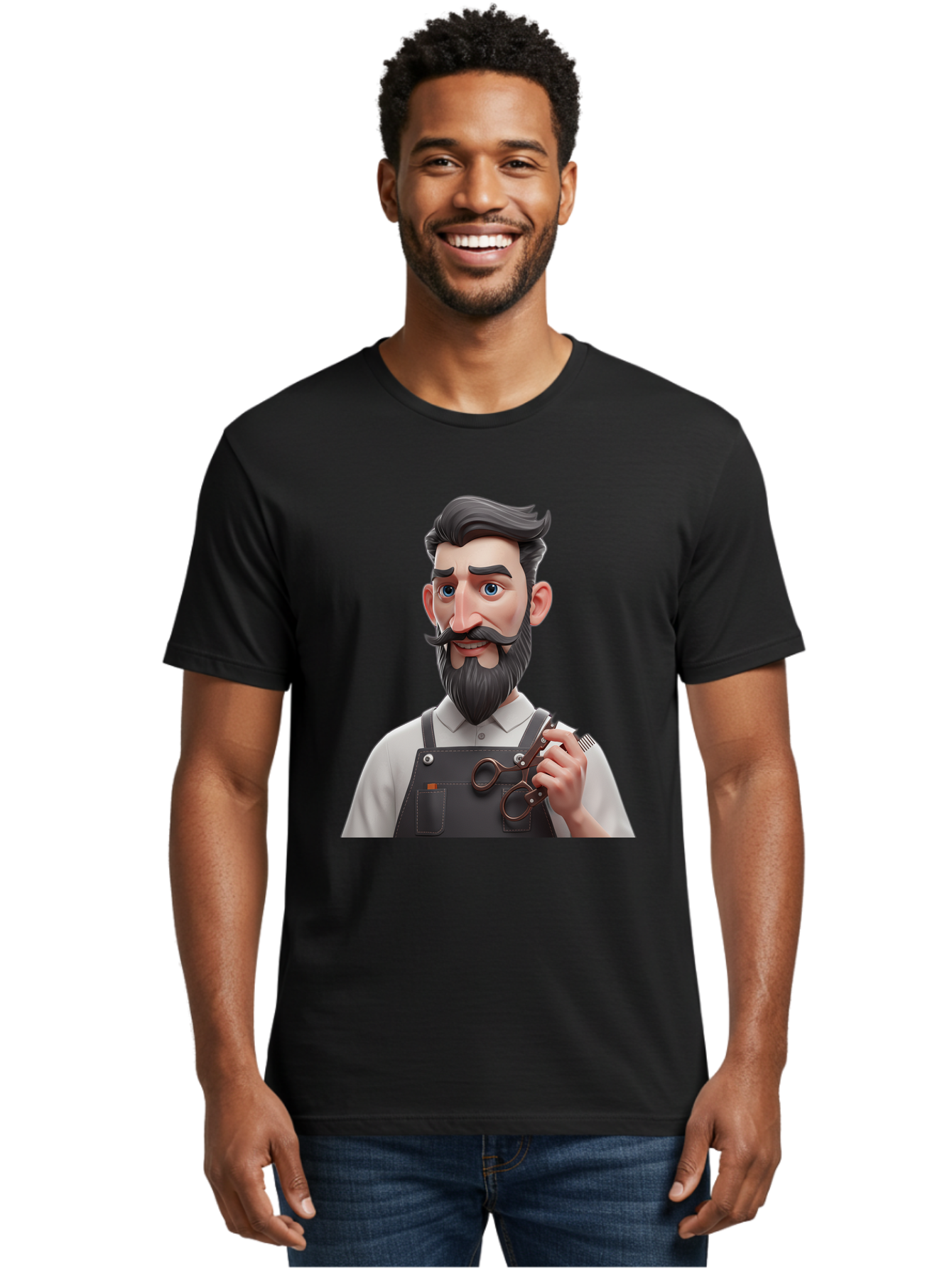 Barber Men'S Graphic Tee, 100% Cotton, Comfortable Casual Summer Wear, Machine Washable, Barber Holding Scissors, Grooming Tools, 3D Character, Bearded Man, Barber Shop, Haircut, Grooming, Male Stylist, Salon Professional Bac613