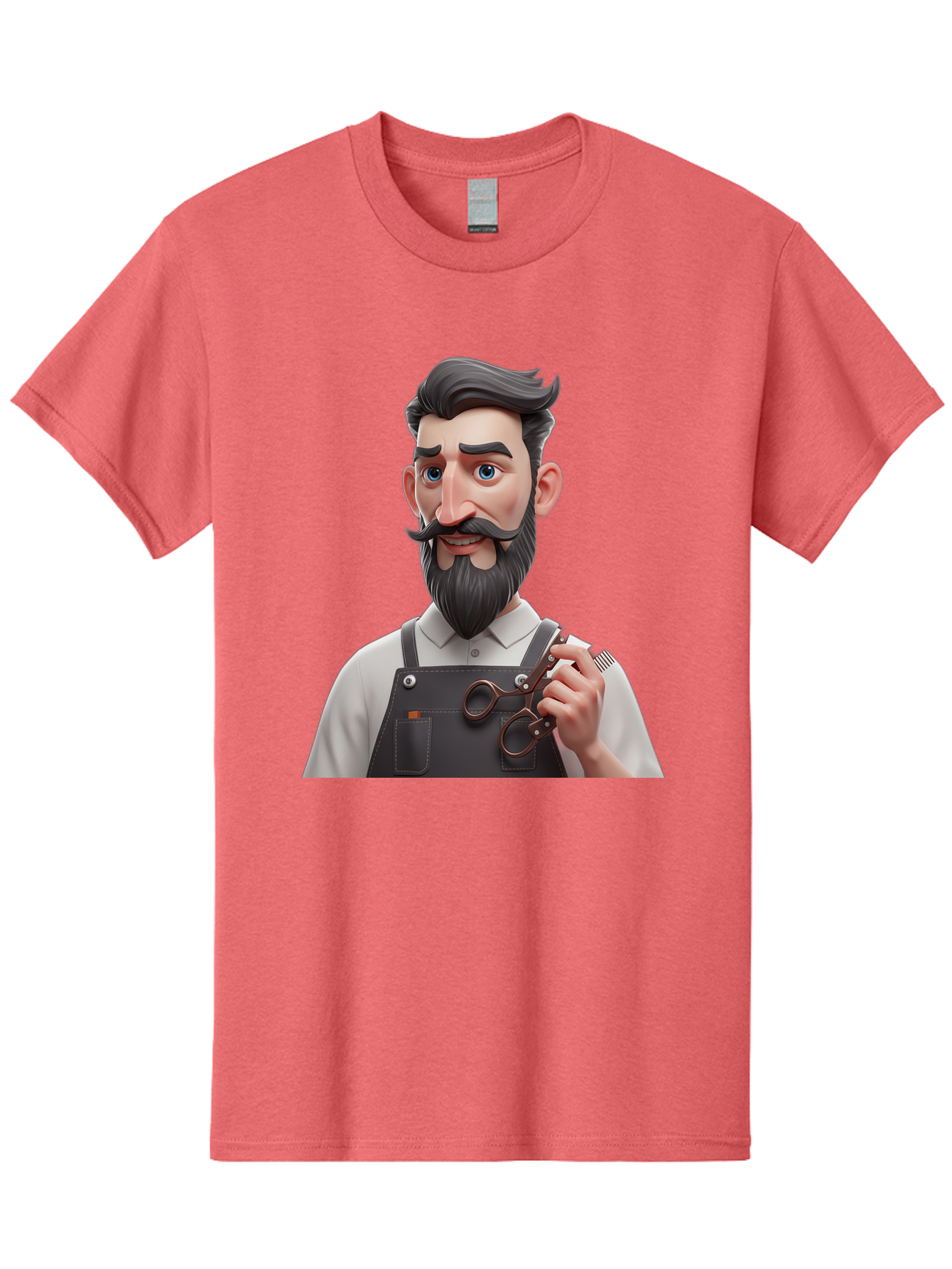 Barber Men'S Graphic Tee, 100% Cotton, Comfortable Casual Summer Wear, Machine Washable, Barber Holding Scissors, Grooming Tools, 3D Character, Bearded Man, Barber Shop, Haircut, Grooming, Male Stylist, Salon Professional Bac613