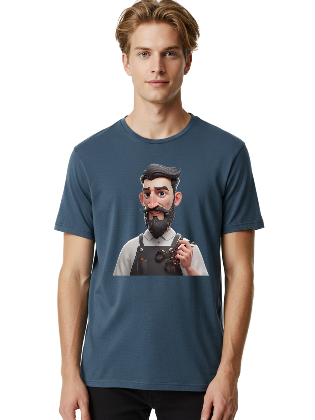 Barber Men'S Graphic Tee, 100% Cotton, Comfortable Casual Summer Wear, Machine Washable, Barber Holding Scissors, Grooming Tools, 3D Character, Bearded Man, Barber Shop, Haircut, Grooming, Male Stylist, Salon Professional Bac613