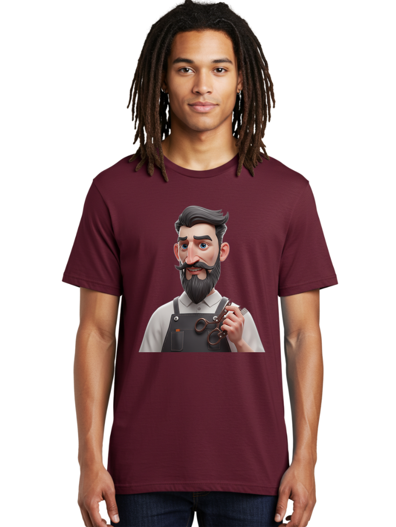 Barber Men'S Graphic Tee, 100% Cotton, Comfortable Casual Summer Wear, Machine Washable, Barber Holding Scissors, Grooming Tools, 3D Character, Bearded Man, Barber Shop, Haircut, Grooming, Male Stylist, Salon Professional Bac613