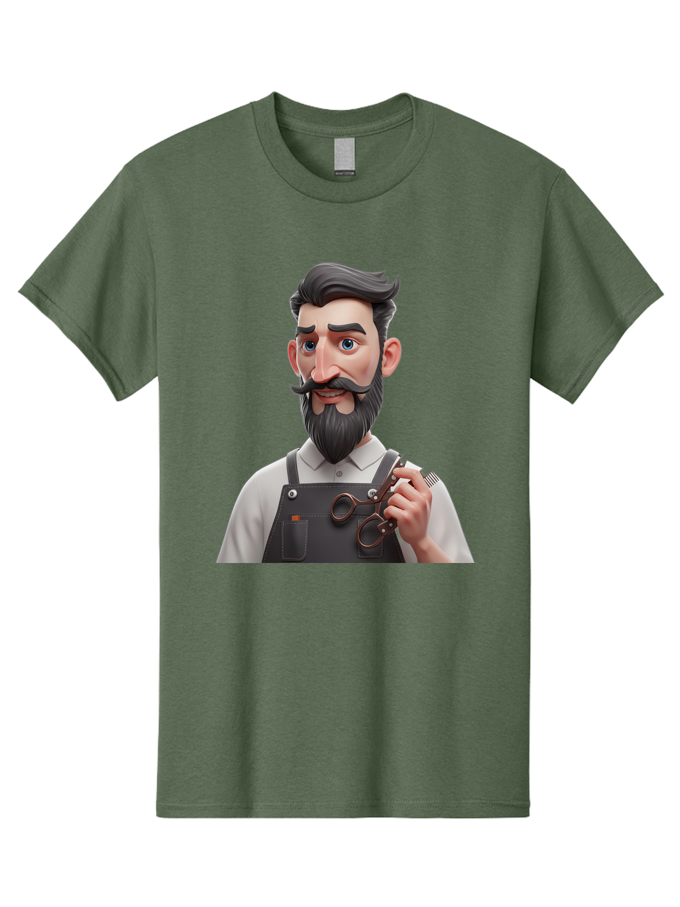 Barber Men'S Graphic Tee, 100% Cotton, Comfortable Casual Summer Wear, Machine Washable, Barber Holding Scissors, Grooming Tools, 3D Character, Bearded Man, Barber Shop, Haircut, Grooming, Male Stylist, Salon Professional Bac613