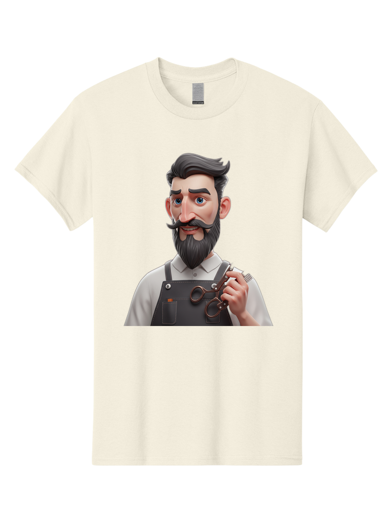 Barber Men'S Graphic Tee, 100% Cotton, Comfortable Casual Summer Wear, Machine Washable, Barber Holding Scissors, Grooming Tools, 3D Character, Bearded Man, Barber Shop, Haircut, Grooming, Male Stylist, Salon Professional Bac613