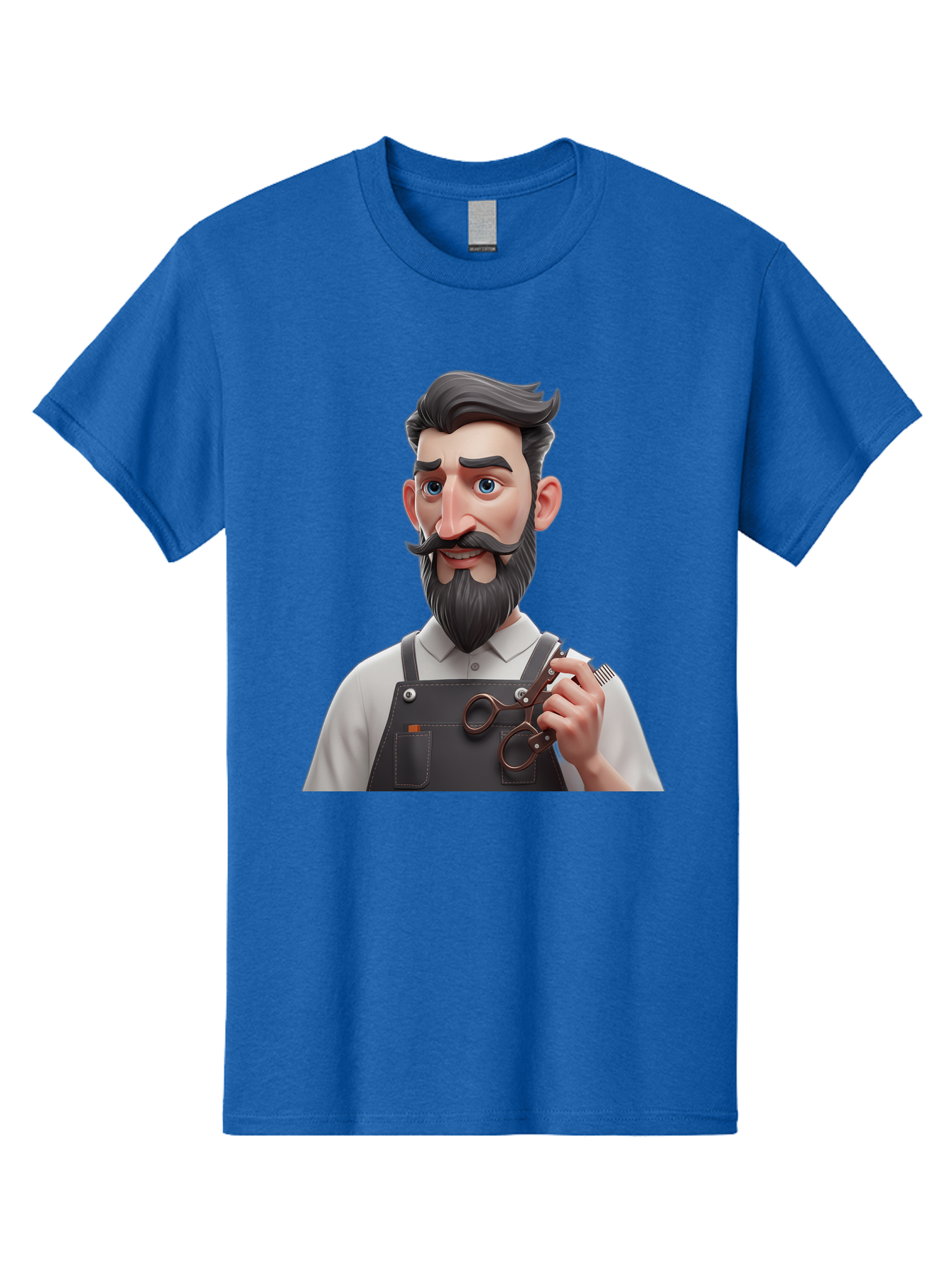Barber Men'S Graphic Tee, 100% Cotton, Comfortable Casual Summer Wear, Machine Washable, Barber Holding Scissors, Grooming Tools, 3D Character, Bearded Man, Barber Shop, Haircut, Grooming, Male Stylist, Salon Professional Bac613