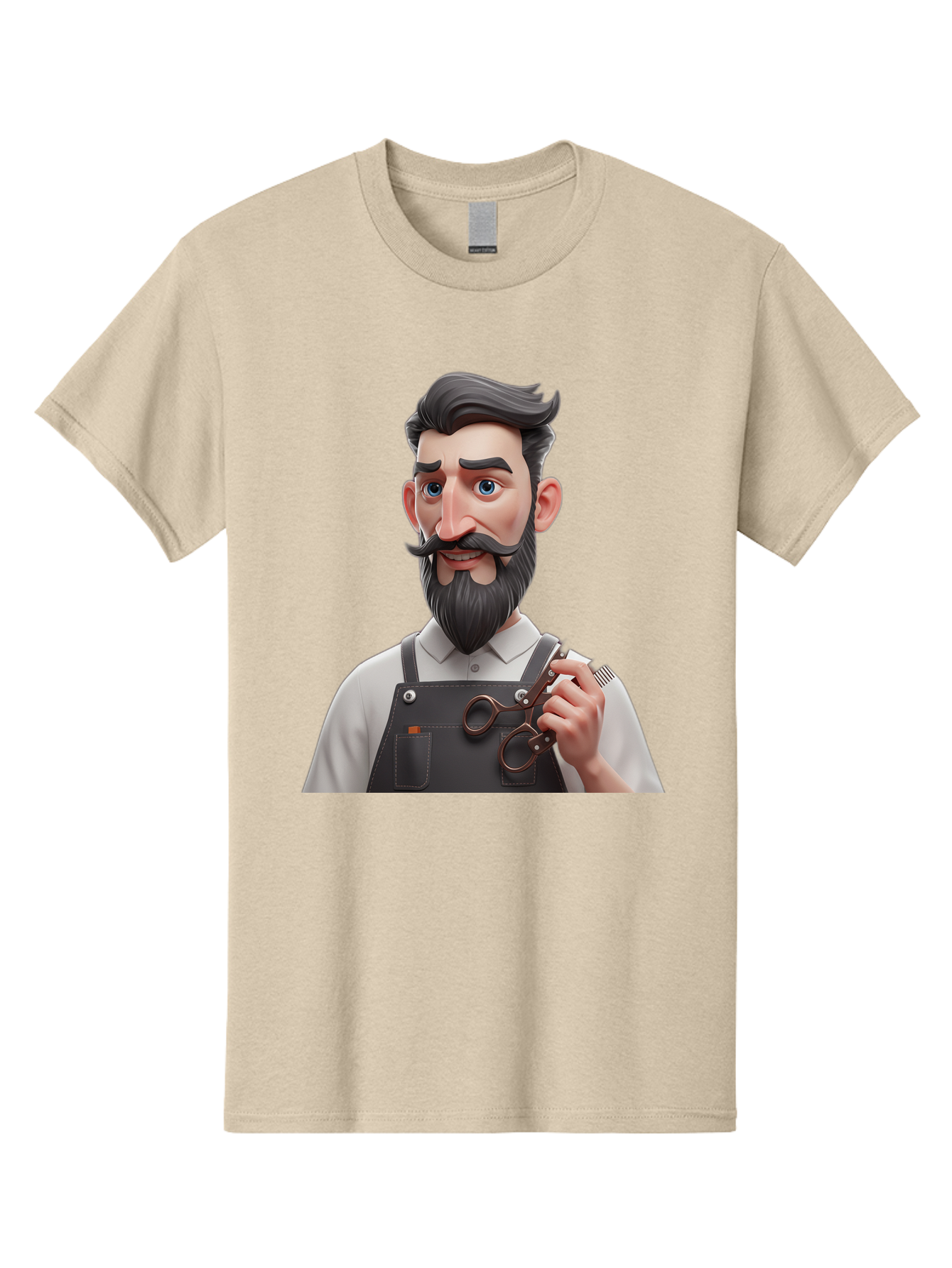 Barber Men'S Graphic Tee, 100% Cotton, Comfortable Casual Summer Wear, Machine Washable, Barber Holding Scissors, Grooming Tools, 3D Character, Bearded Man, Barber Shop, Haircut, Grooming, Male Stylist, Salon Professional Bac613