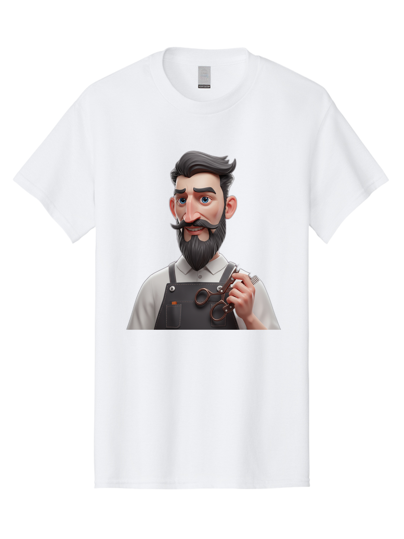 Barber Men'S Graphic Tee, 100% Cotton, Comfortable Casual Summer Wear, Machine Washable, Barber Holding Scissors, Grooming Tools, 3D Character, Bearded Man, Barber Shop, Haircut, Grooming, Male Stylist, Salon Professional Bac613