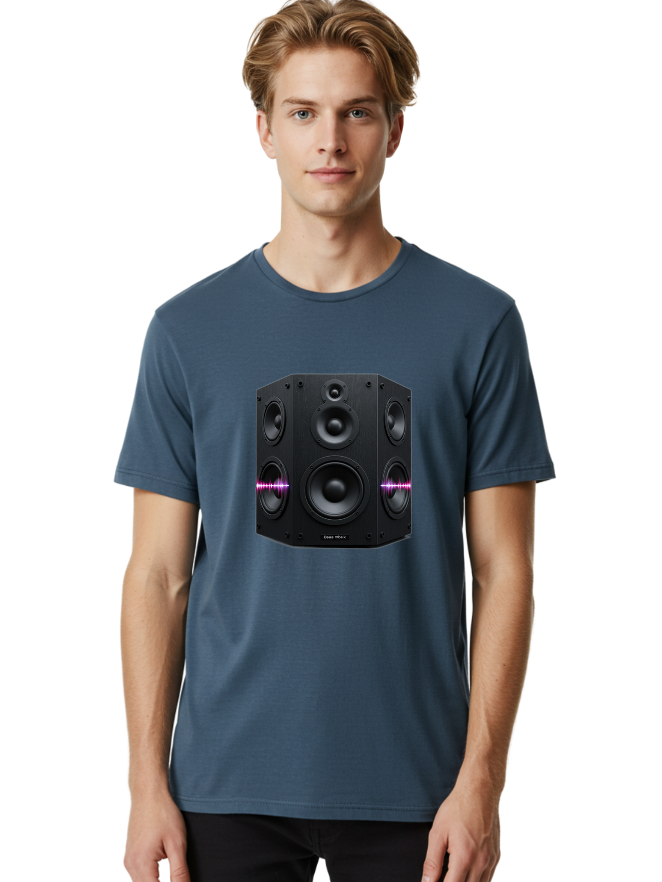 Base-Reflex Men'S Graphic Tee, 100% Cotton, Comfortable Casual Summer Wear, Machine Washable, Black Speaker System, Home Audio Equipment, Sound System, Hi-Fi Speaker, Purple Sound Wave, Music Technology, Audio Visual Bac614