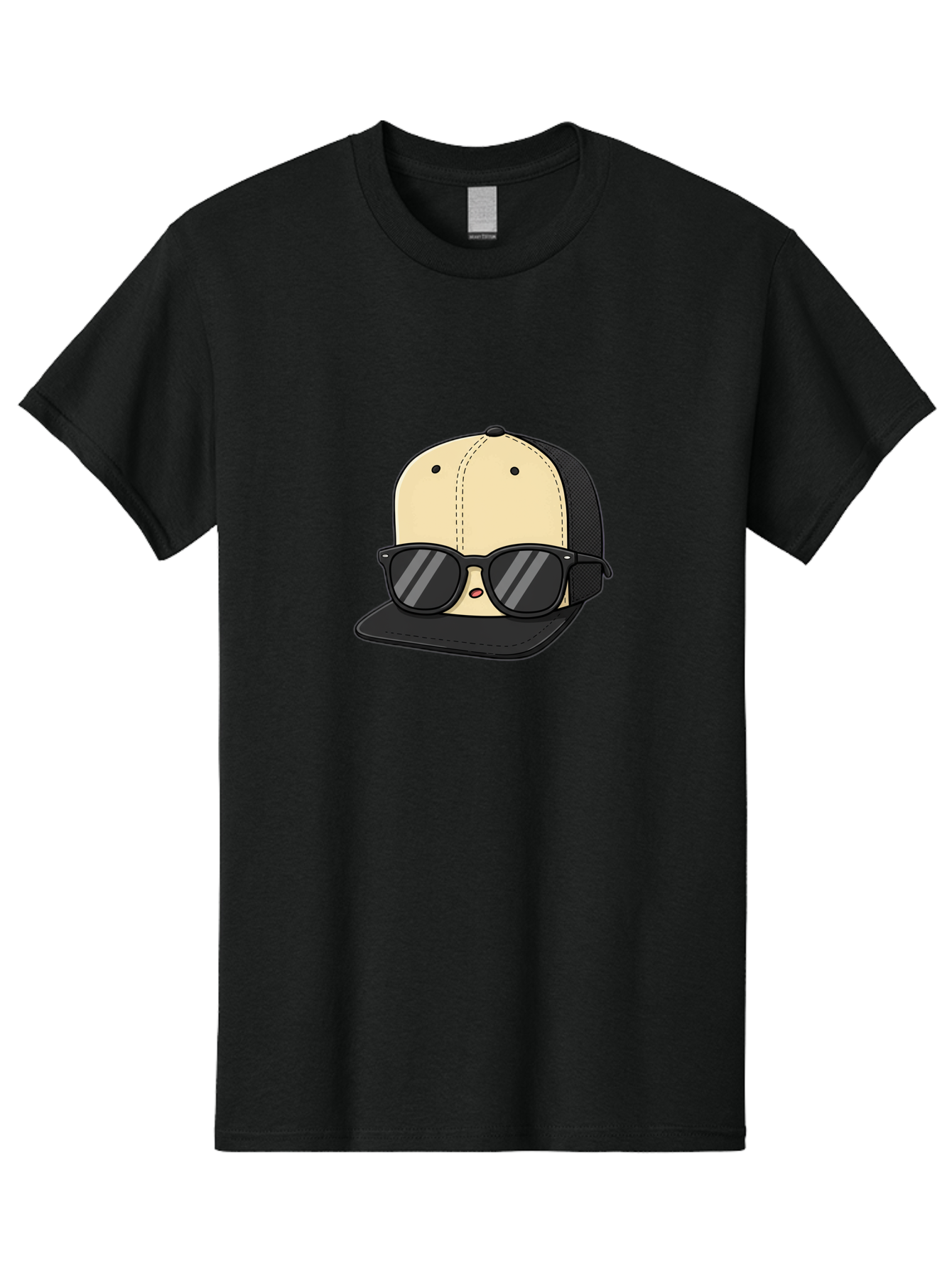 Baseball-Cap-1 Men'S Graphic Tee, 100% Cotton, Comfortable Casual Summer Wear, Machine Washable, Baseball Cap, Sunglasses, Cool Guy, Hipster Style, Trendy Accessories, Fashionable Hat, Cartoon Character, Black And Tan, Shades, Cool Vibes Bac615