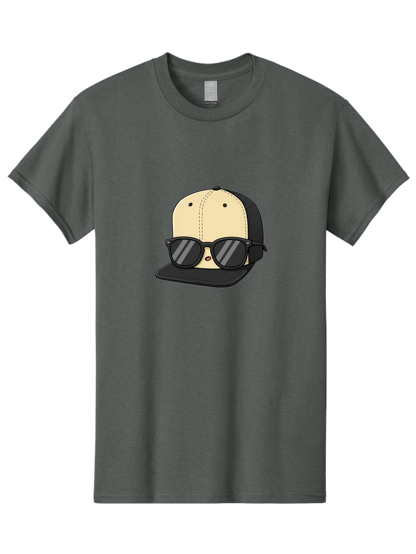 Baseball-Cap-1 Men'S Graphic Tee, 100% Cotton, Comfortable Casual Summer Wear, Machine Washable, Baseball Cap, Sunglasses, Cool Guy, Hipster Style, Trendy Accessories, Fashionable Hat, Cartoon Character, Black And Tan, Shades, Cool Vibes Bac615