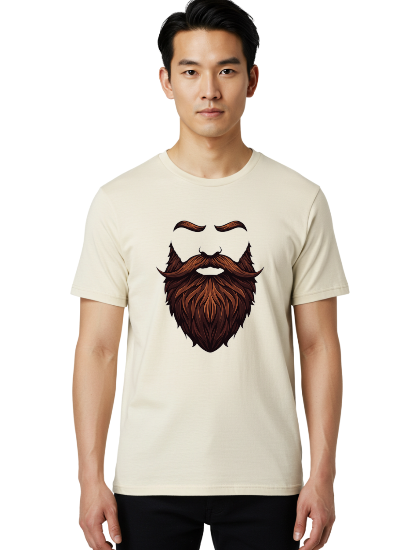 Beard-And-Mustache Men'S Graphic Tee, 100% Cotton, Comfortable Casual Summer Wear, Machine Washable, Luxurious Beard, Stylish Mustache, Hipster Grooming, Facial Hair, Brown Hair, Masculine Look, Trendy Style, Beard Care Bac620
