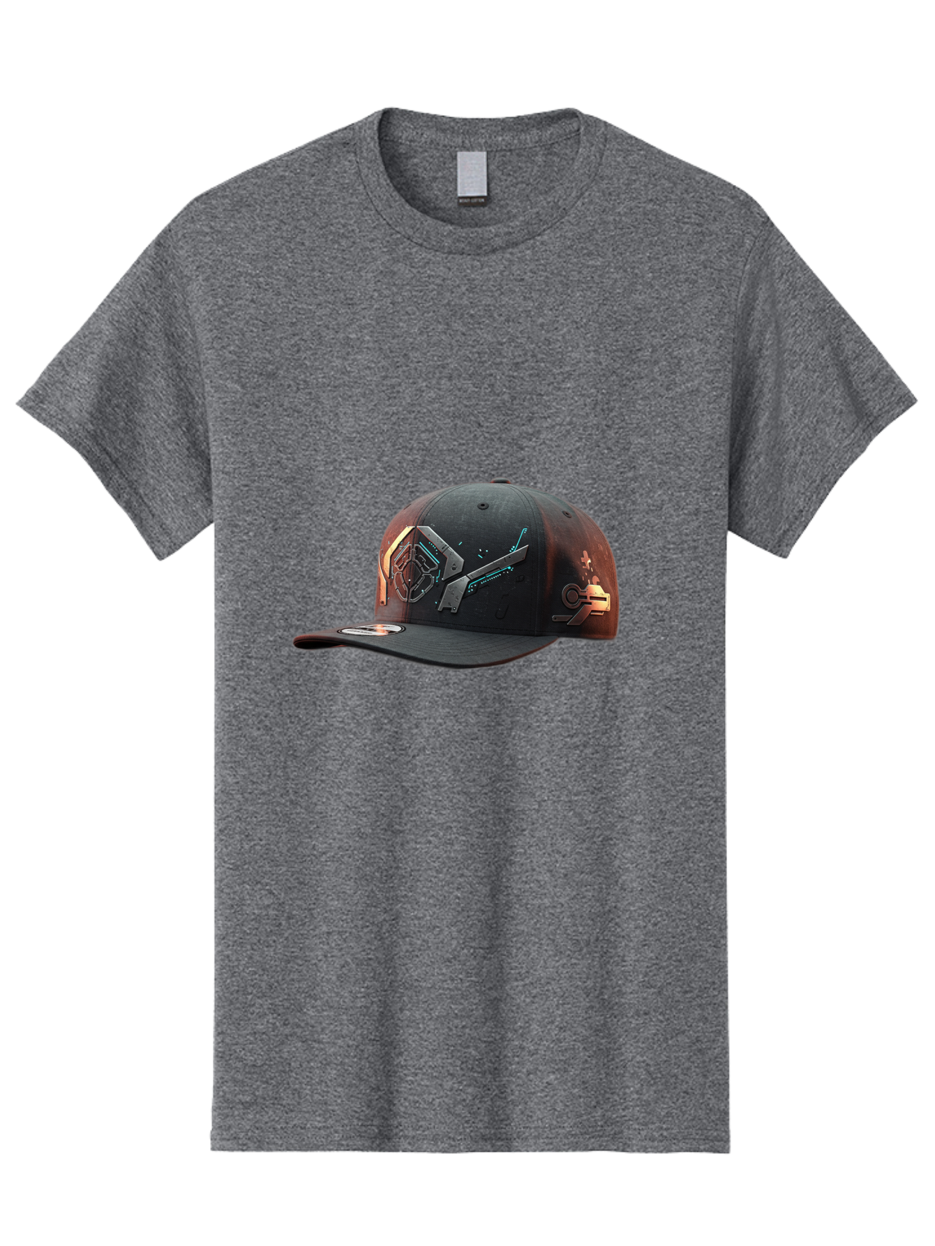 Black-Baseball-Cap Men'S Graphic Tee, 100% Cotton, Comfortable Casual Summer Wear, Machine Washable, Futuristic Baseball Cap, Cyberpunk Design, Neon Lights, High-Tech, Avant-Garde Fashion, Streetwear, Modern Accessories, Bold Graphics, Bac623