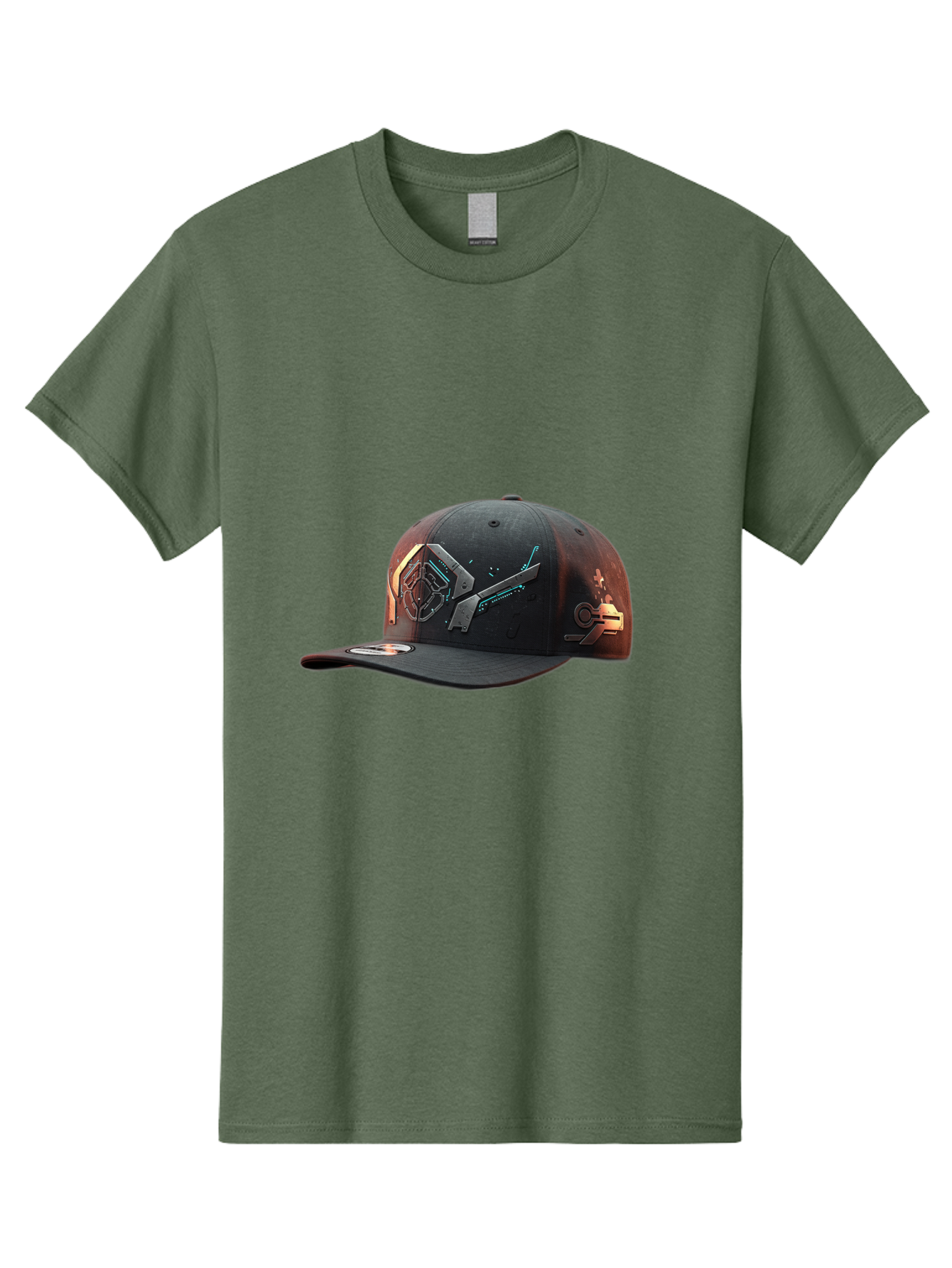 Black-Baseball-Cap Men'S Graphic Tee, 100% Cotton, Comfortable Casual Summer Wear, Machine Washable, Futuristic Baseball Cap, Cyberpunk Design, Neon Lights, High-Tech, Avant-Garde Fashion, Streetwear, Modern Accessories, Bold Graphics, Bac623