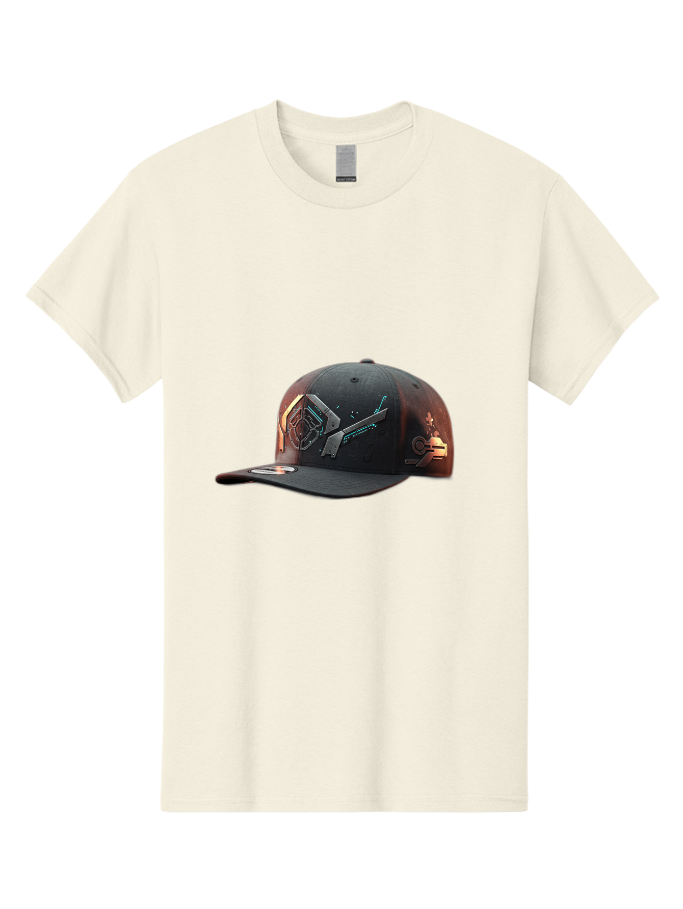 Black-Baseball-Cap Men'S Graphic Tee, 100% Cotton, Comfortable Casual Summer Wear, Machine Washable, Futuristic Baseball Cap, Cyberpunk Design, Neon Lights, High-Tech, Avant-Garde Fashion, Streetwear, Modern Accessories, Bold Graphics, Bac623