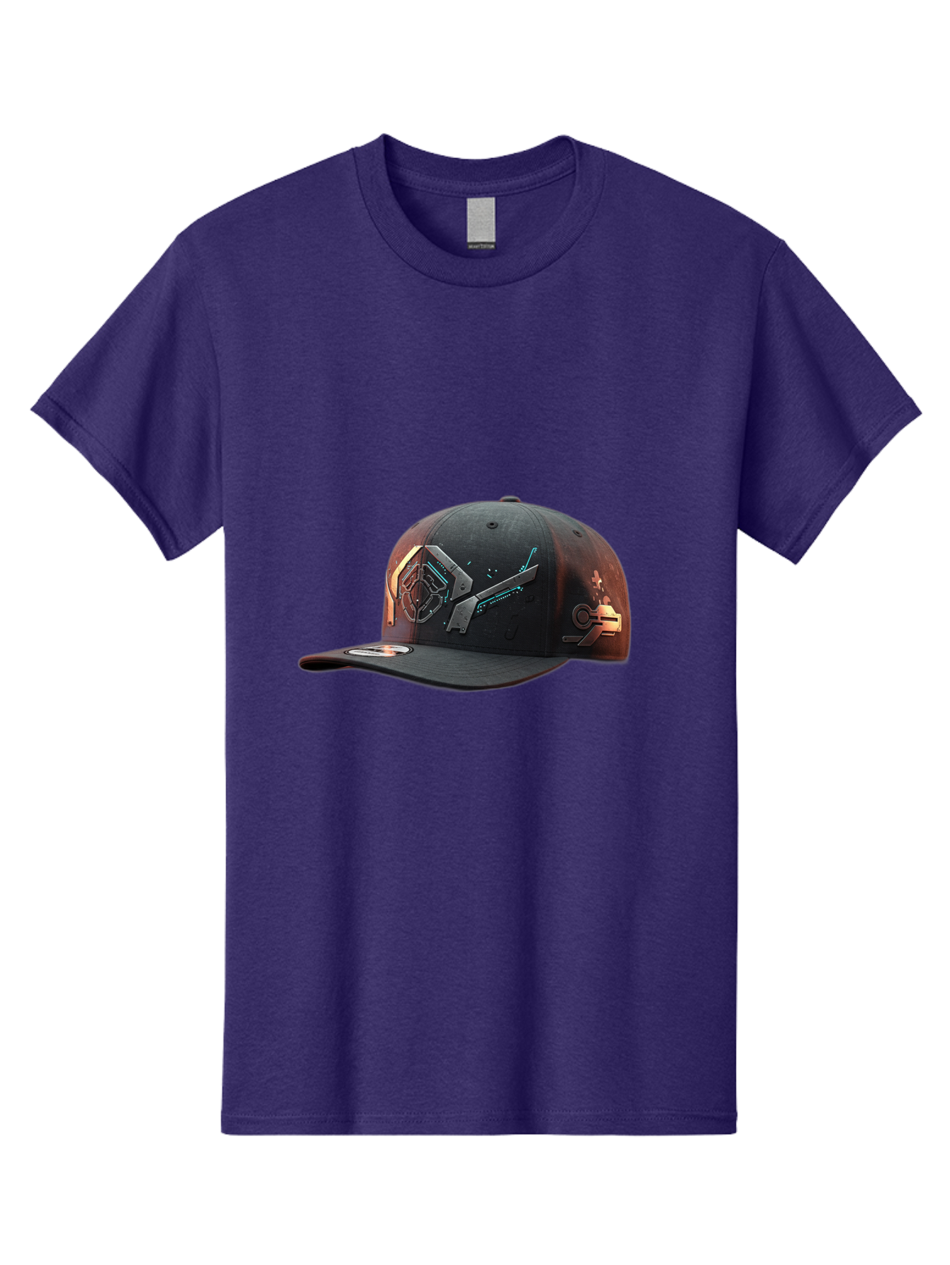 Black-Baseball-Cap Men'S Graphic Tee, 100% Cotton, Comfortable Casual Summer Wear, Machine Washable, Futuristic Baseball Cap, Cyberpunk Design, Neon Lights, High-Tech, Avant-Garde Fashion, Streetwear, Modern Accessories, Bold Graphics, Bac623