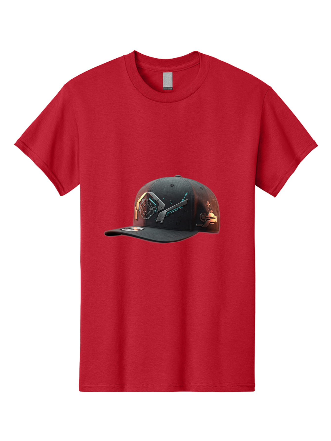 Black-Baseball-Cap Men'S Graphic Tee, 100% Cotton, Comfortable Casual Summer Wear, Machine Washable, Futuristic Baseball Cap, Cyberpunk Design, Neon Lights, High-Tech, Avant-Garde Fashion, Streetwear, Modern Accessories, Bold Graphics, Bac623