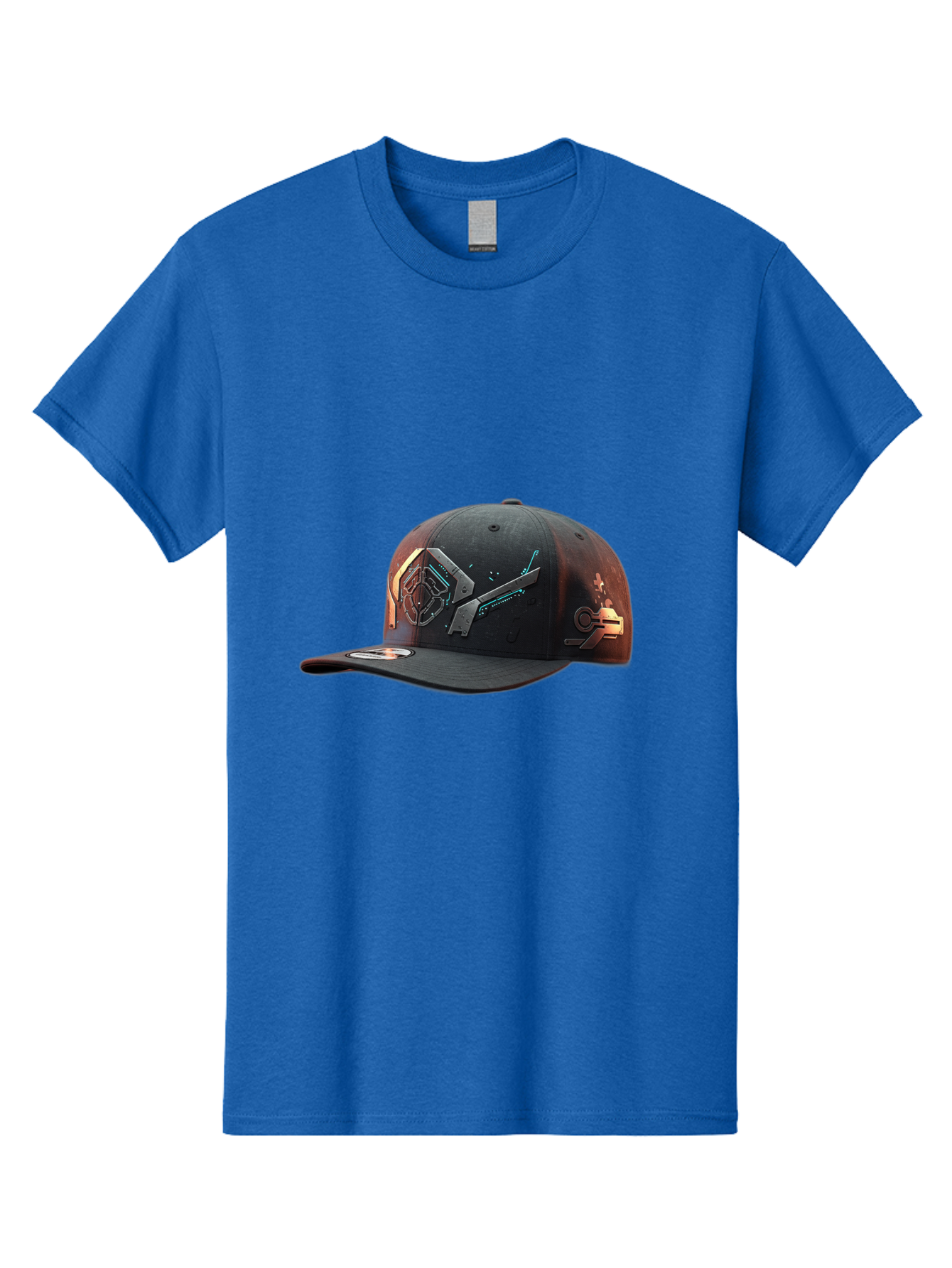 Black-Baseball-Cap Men'S Graphic Tee, 100% Cotton, Comfortable Casual Summer Wear, Machine Washable, Futuristic Baseball Cap, Cyberpunk Design, Neon Lights, High-Tech, Avant-Garde Fashion, Streetwear, Modern Accessories, Bold Graphics, Bac623