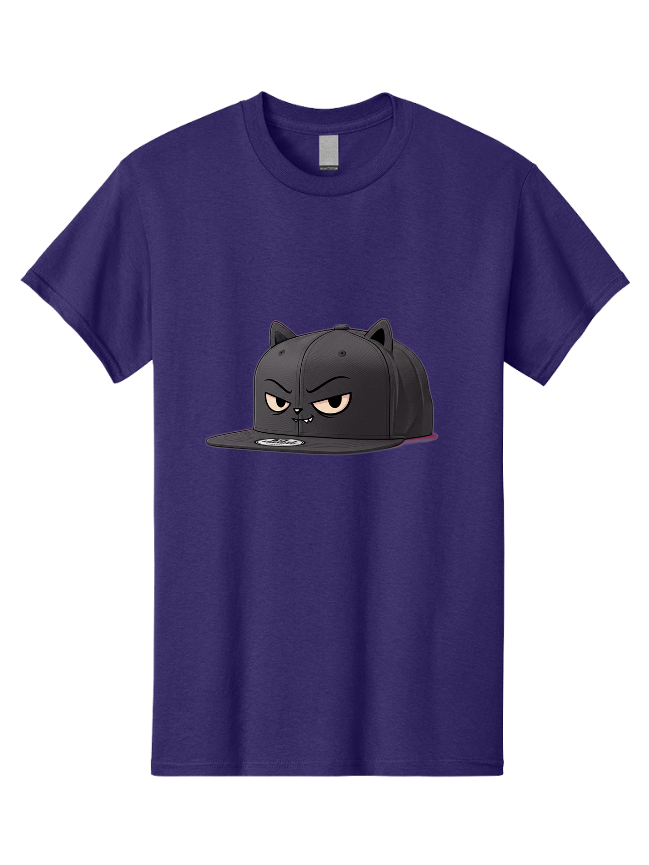 Black-Cat-Cap Men'S Graphic Tee, 100% Cotton, Comfortable Casual Summer Wear, Machine Washable, Black Baseball Cap, Cartoon Cat Face, Angry Expression, Feline Features, Black Hat, Grumpy Cat, Cat Ears, Trendy Accessory, Streetwear Fashion Bac624