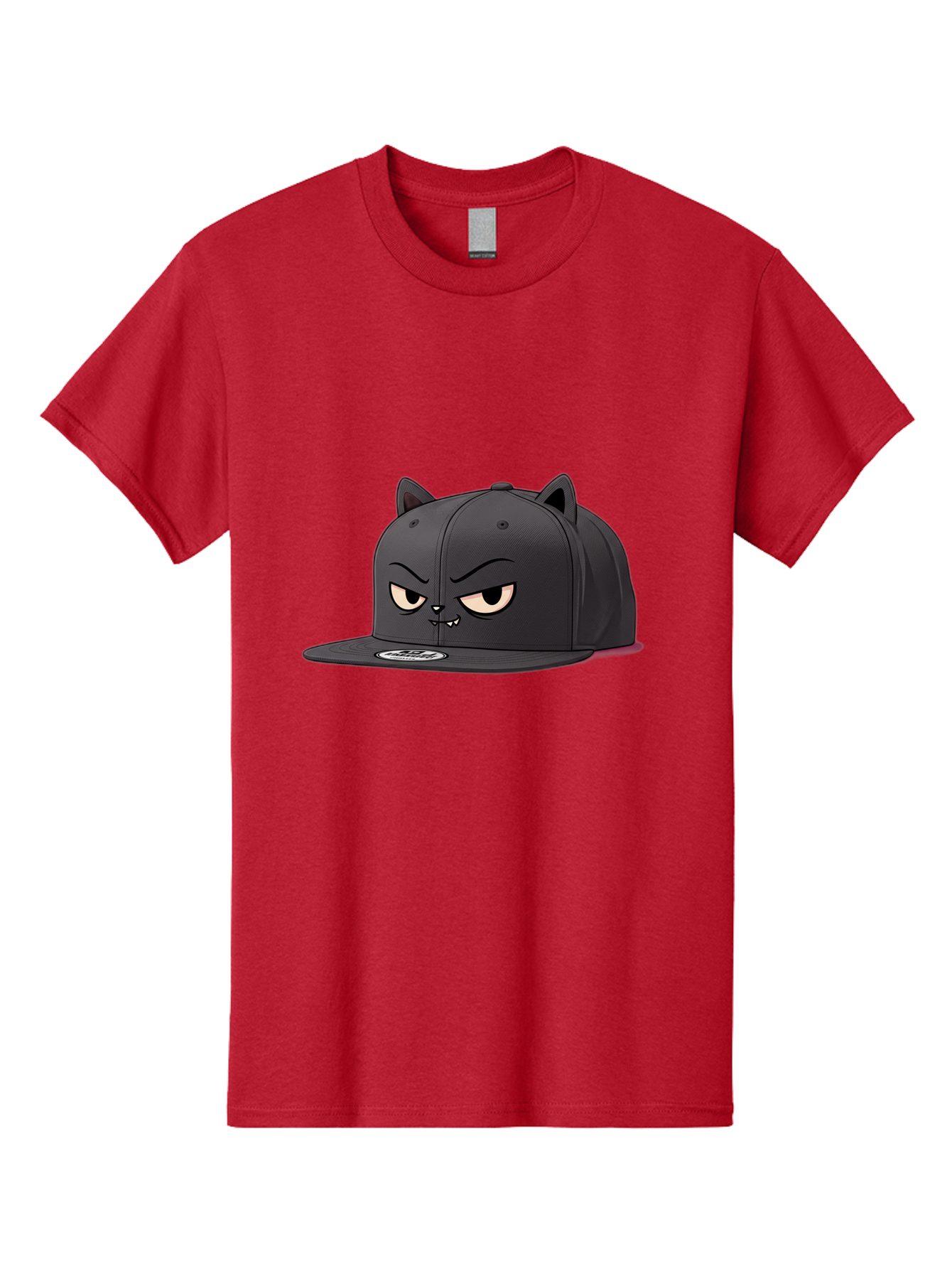 Black-Cat-Cap Men'S Graphic Tee, 100% Cotton, Comfortable Casual Summer Wear, Machine Washable, Black Baseball Cap, Cartoon Cat Face, Angry Expression, Feline Features, Black Hat, Grumpy Cat, Cat Ears, Trendy Accessory, Streetwear Fashion Bac624