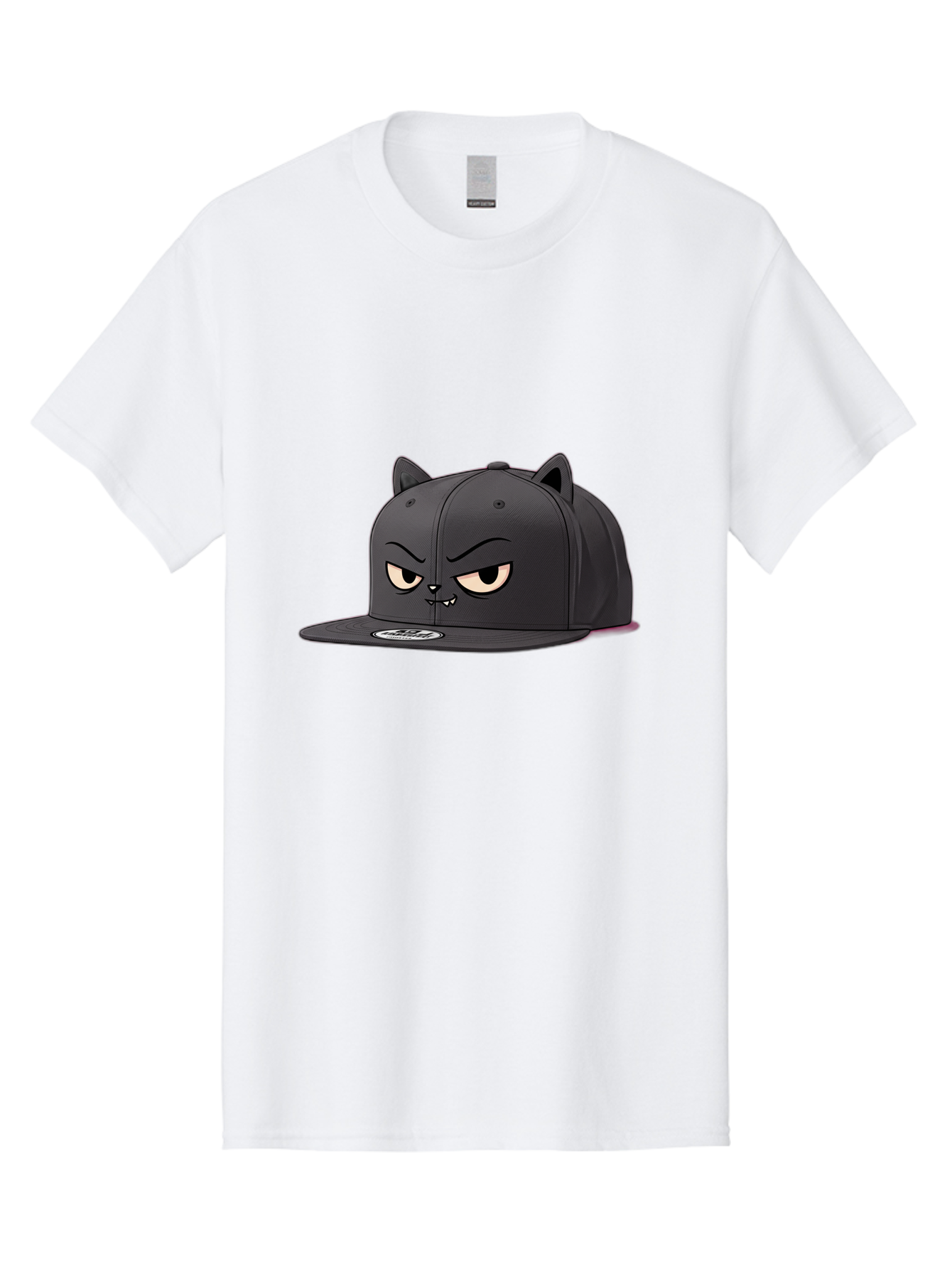 Black-Cat-Cap Men'S Graphic Tee, 100% Cotton, Comfortable Casual Summer Wear, Machine Washable, Black Baseball Cap, Cartoon Cat Face, Angry Expression, Feline Features, Black Hat, Grumpy Cat, Cat Ears, Trendy Accessory, Streetwear Fashion Bac624