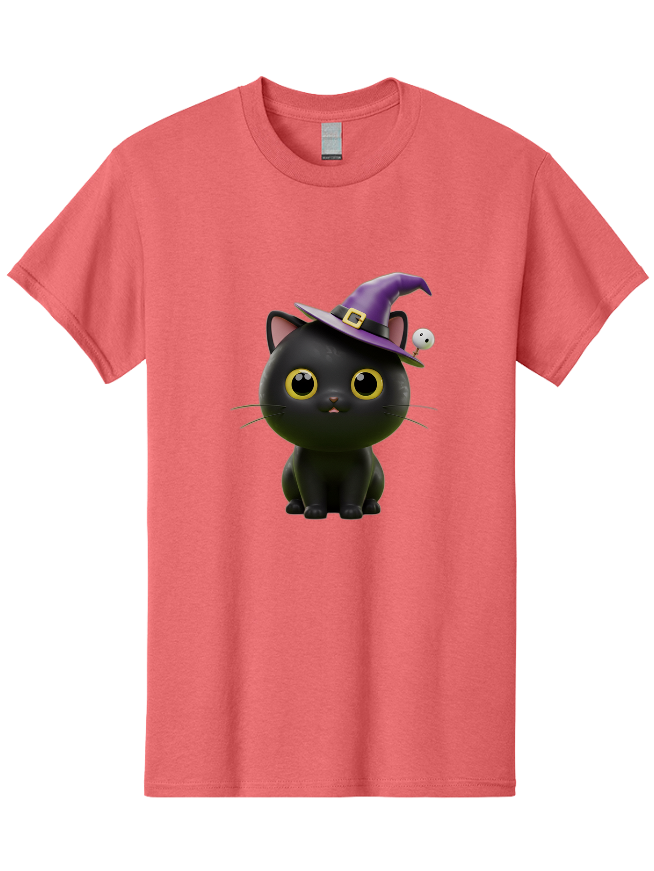 Black-Cat-Witch-1 Men'S Graphic Tee, 100% Cotton, Comfortable Casual Summer Wear, Machine Washable, Black Cat, Purple Witch Hat, Gold Buckle, Spooky Eyes, Cartoon Character, Halloween Theme, Cute Kitty, Witch'S Familiar, Mystical Creature Bac627