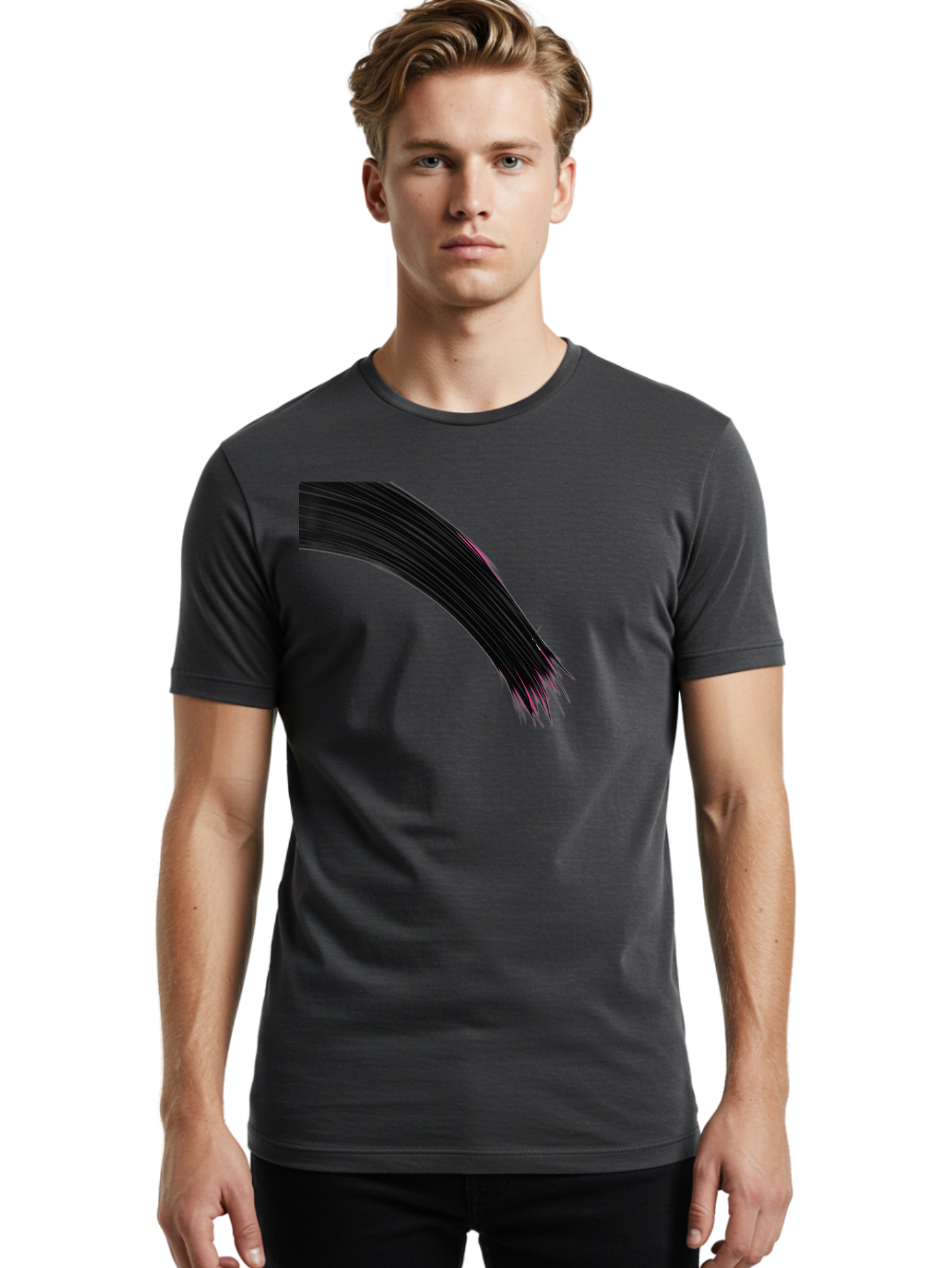 Black-Hair-Strands Men'S Graphic Tee, 100% Cotton, Comfortable Casual Summer Wear, Machine Washable, Black Hair, Hair Extensions, Fine Strands, Pink Highlights, Sleek Texture, Luscious Locks, Hair Styling Bac632
