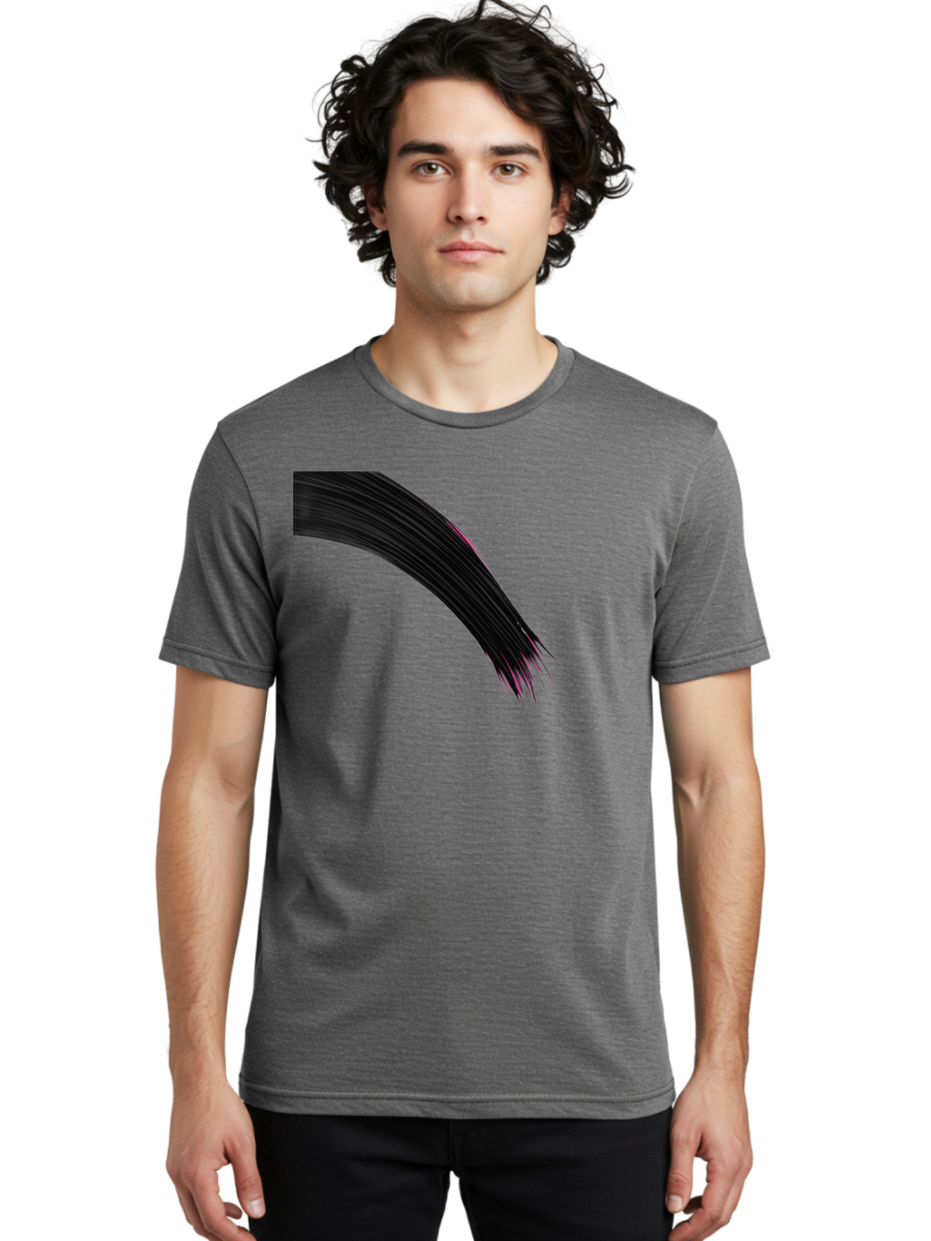 Black-Hair-Strands Men'S Graphic Tee, 100% Cotton, Comfortable Casual Summer Wear, Machine Washable, Black Hair, Hair Extensions, Fine Strands, Pink Highlights, Sleek Texture, Luscious Locks, Hair Styling Bac632