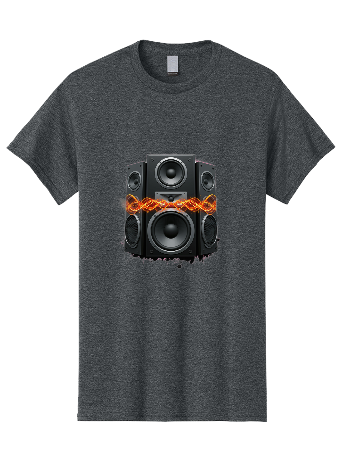 Black-Speakers Men'S Graphic Tee, 100% Cotton, Comfortable Casual Summer Wear, Machine Washable, Sound Wave, Speaker System, Audio Equipment, Music Technology, Sound Vibration, Orange Wave, Black Speakers, Music Sound Bac634