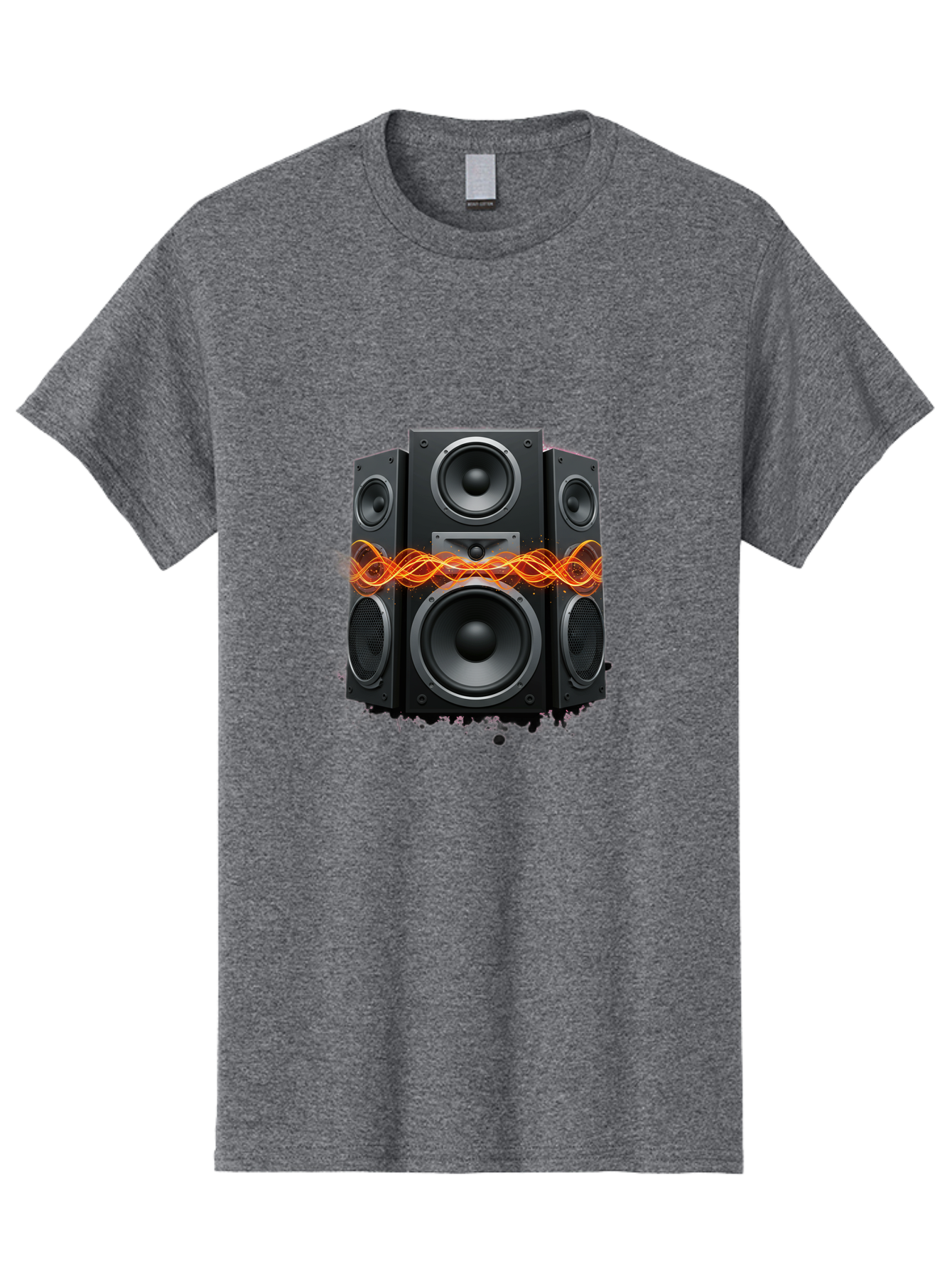 Black-Speakers Men'S Graphic Tee, 100% Cotton, Comfortable Casual Summer Wear, Machine Washable, Sound Wave, Speaker System, Audio Equipment, Music Technology, Sound Vibration, Orange Wave, Black Speakers, Music Sound Bac634