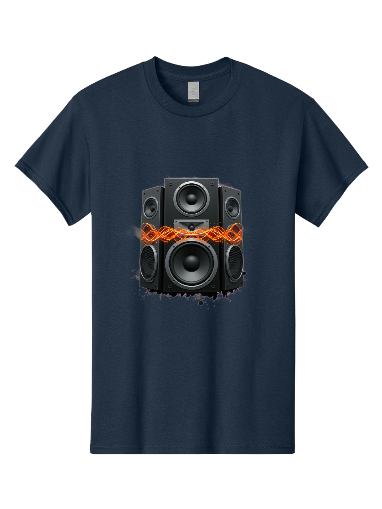 Black-Speakers Men'S Graphic Tee, 100% Cotton, Comfortable Casual Summer Wear, Machine Washable, Sound Wave, Speaker System, Audio Equipment, Music Technology, Sound Vibration, Orange Wave, Black Speakers, Music Sound Bac634