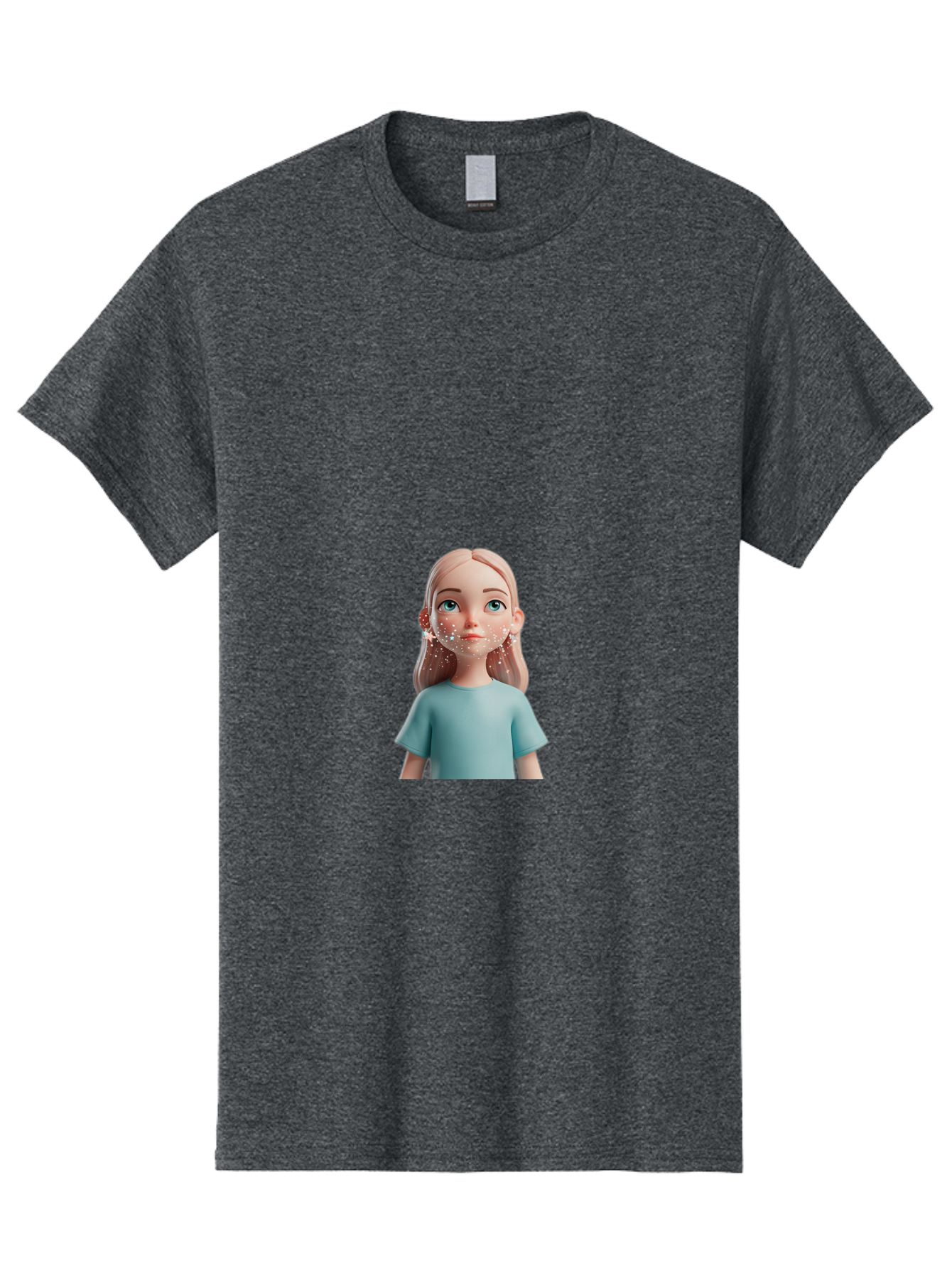 Blonde-Girl Men'S Graphic Tee, 100% Cotton, Comfortable Casual Summer Wear, Machine Washable, Cartoon Girl, 3D Character, Blue Eyes, Pink Hair, Light Blue Shirt, Freckles, Cute Expression, Pink Cheeks, Digital Art, Virtual Avatar Bac636