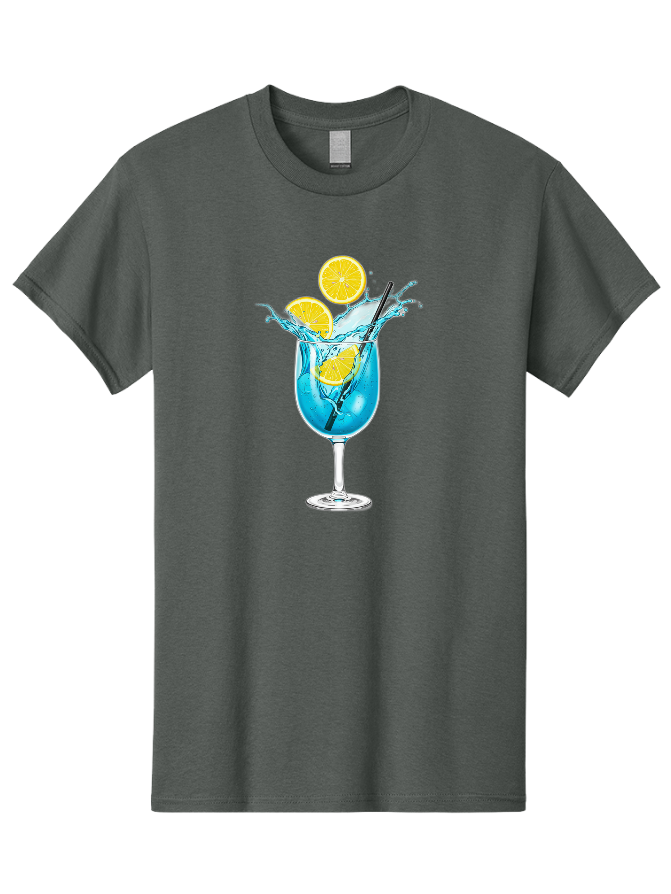 Blue-Cocktail Men'S Graphic Tee, 100% Cotton, Comfortable Casual Summer Wear, Machine Washable, Refreshing Cocktail, Blue Drink, Citrus Slices, Black Straw, Splashing Water, Summer Vibes, Cocktail Hour, Citrusy Flavors Bac641
