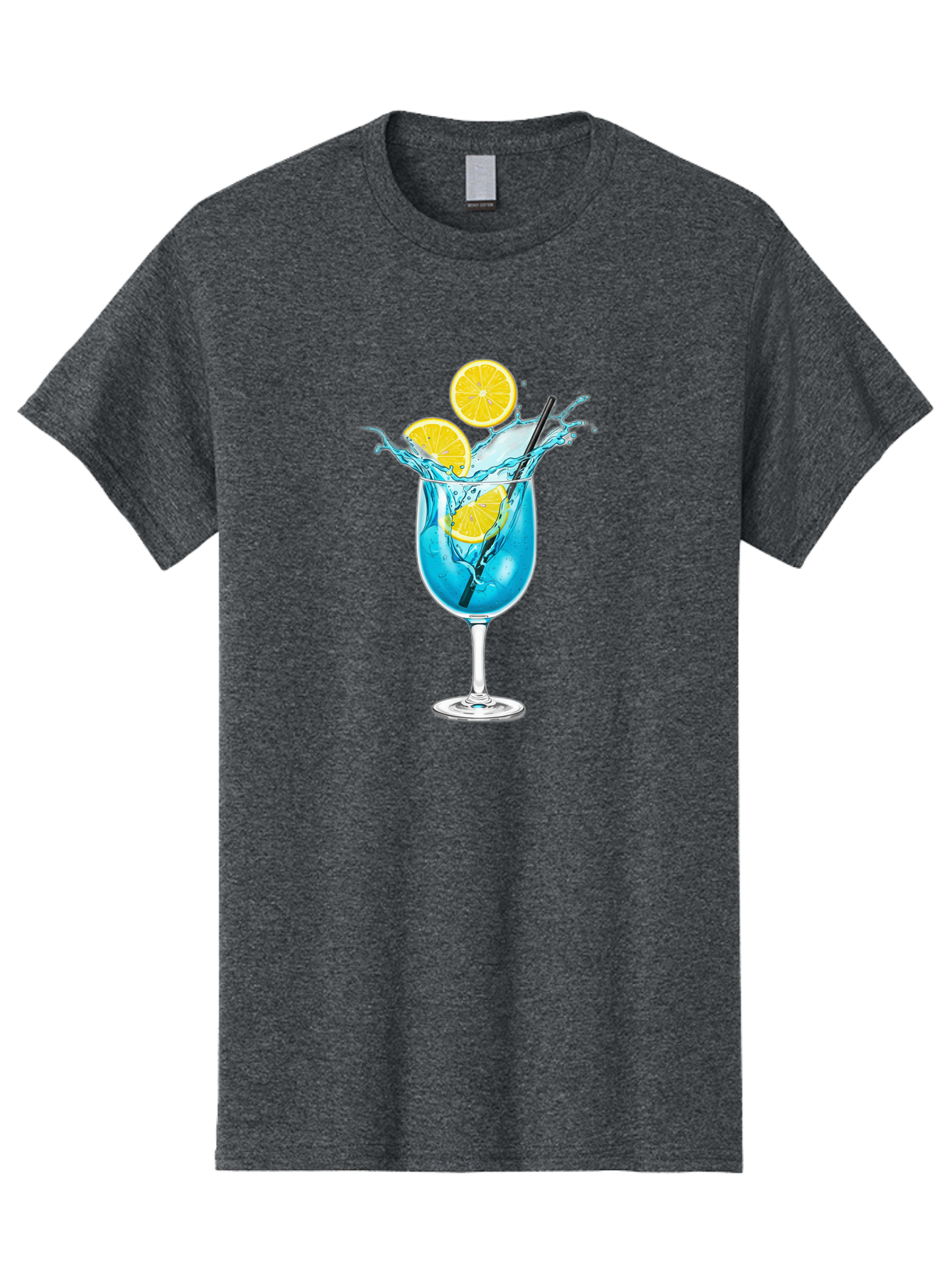 Blue-Cocktail Men'S Graphic Tee, 100% Cotton, Comfortable Casual Summer Wear, Machine Washable, Refreshing Cocktail, Blue Drink, Citrus Slices, Black Straw, Splashing Water, Summer Vibes, Cocktail Hour, Citrusy Flavors Bac641