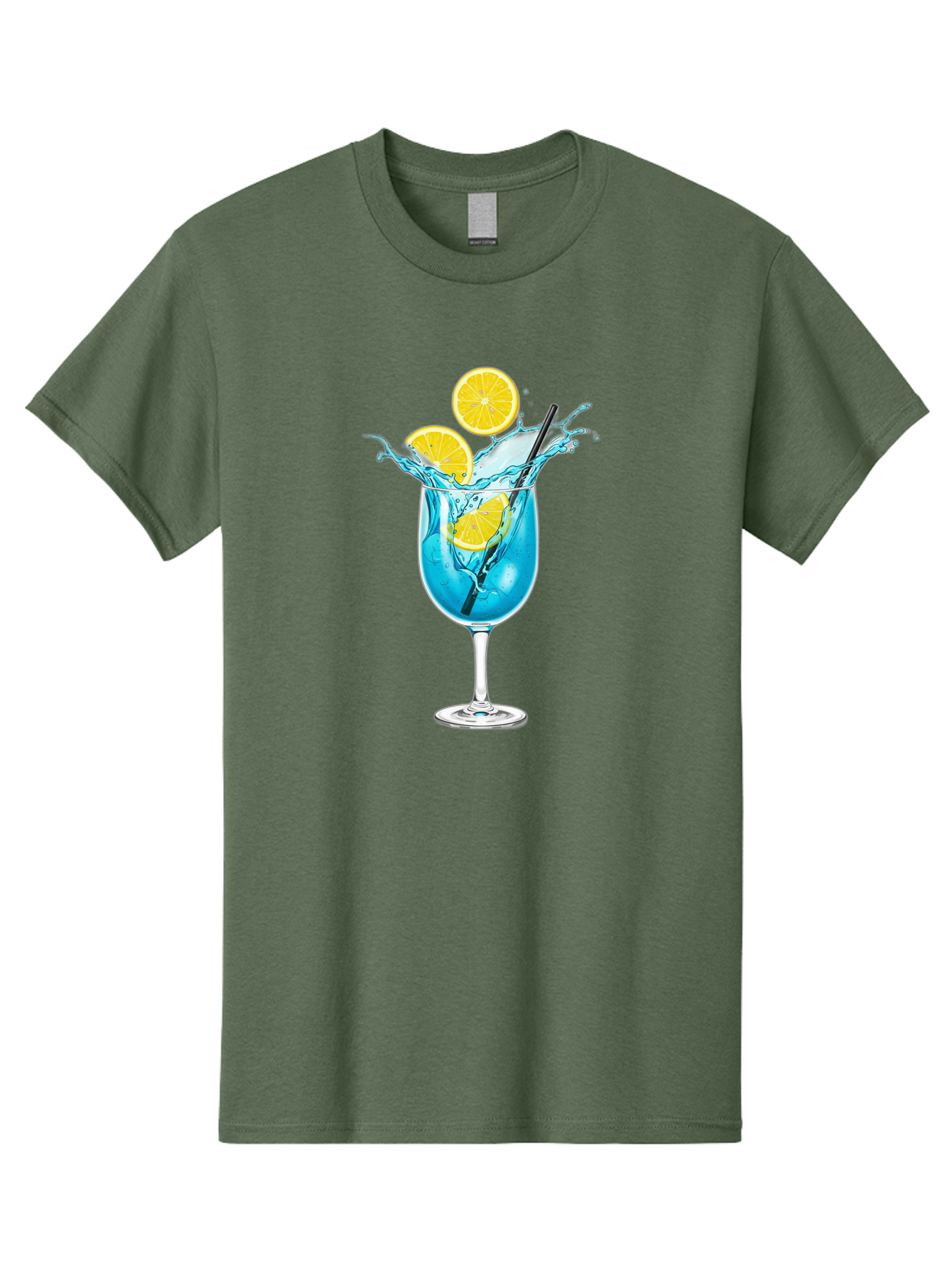 Blue-Cocktail Men'S Graphic Tee, 100% Cotton, Comfortable Casual Summer Wear, Machine Washable, Refreshing Cocktail, Blue Drink, Citrus Slices, Black Straw, Splashing Water, Summer Vibes, Cocktail Hour, Citrusy Flavors Bac641